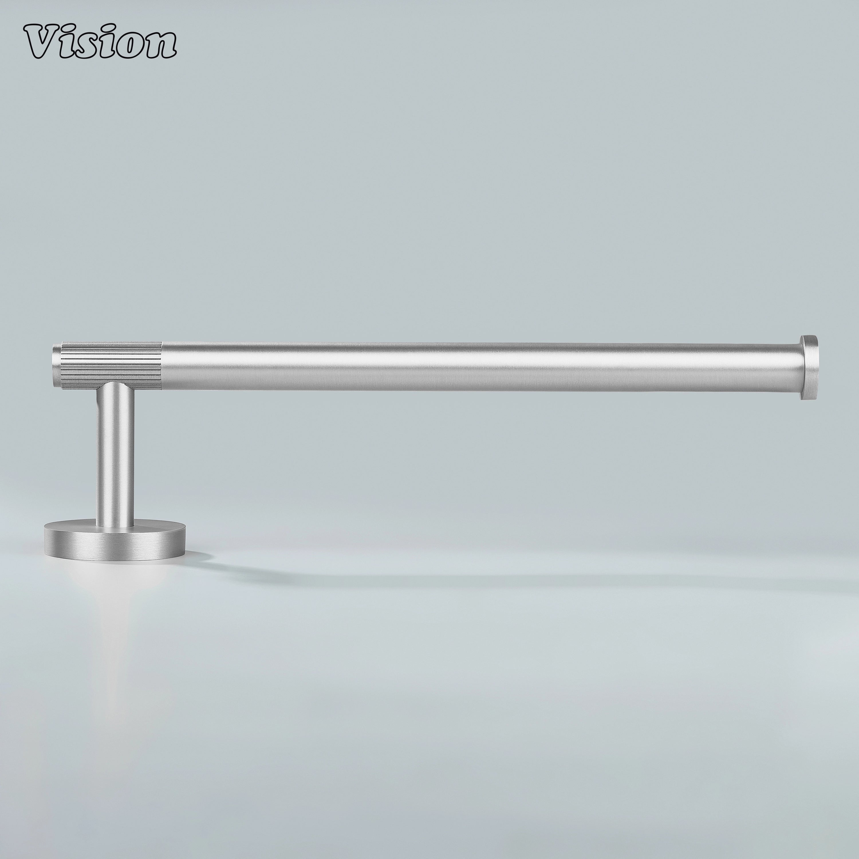 Silver finish brass towel holder featuring linear bar profile