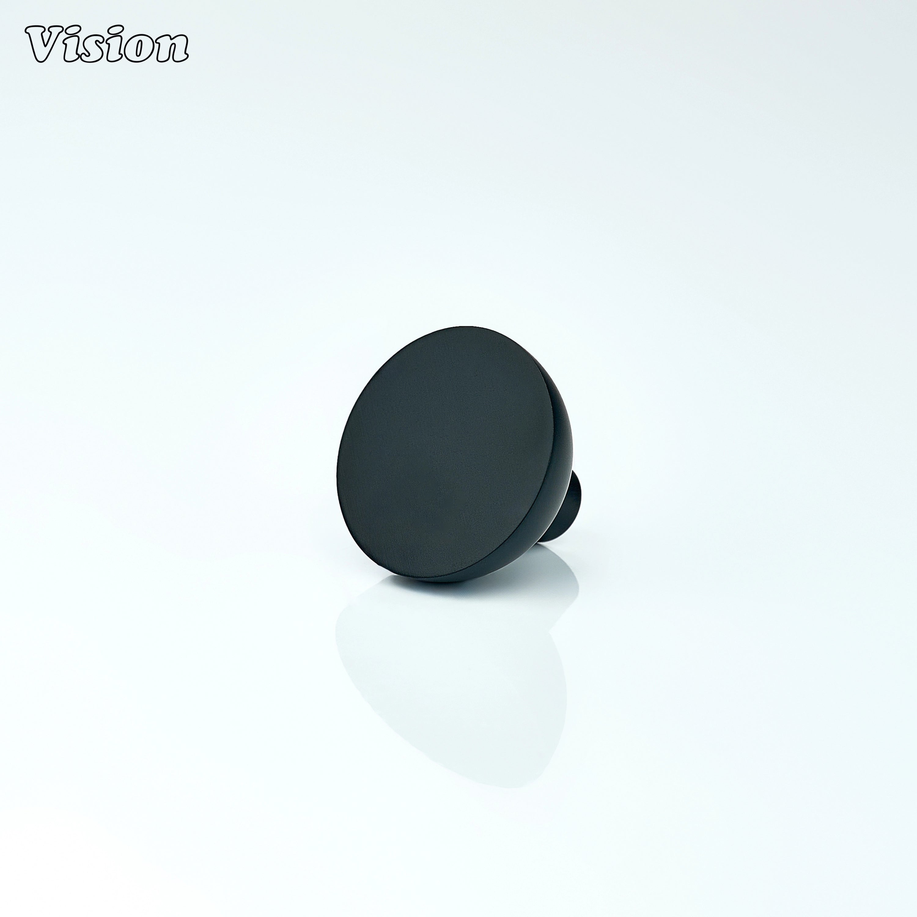 Black solid brass cabinet knob with flat top and curved bowl profile for kitchen cabinets