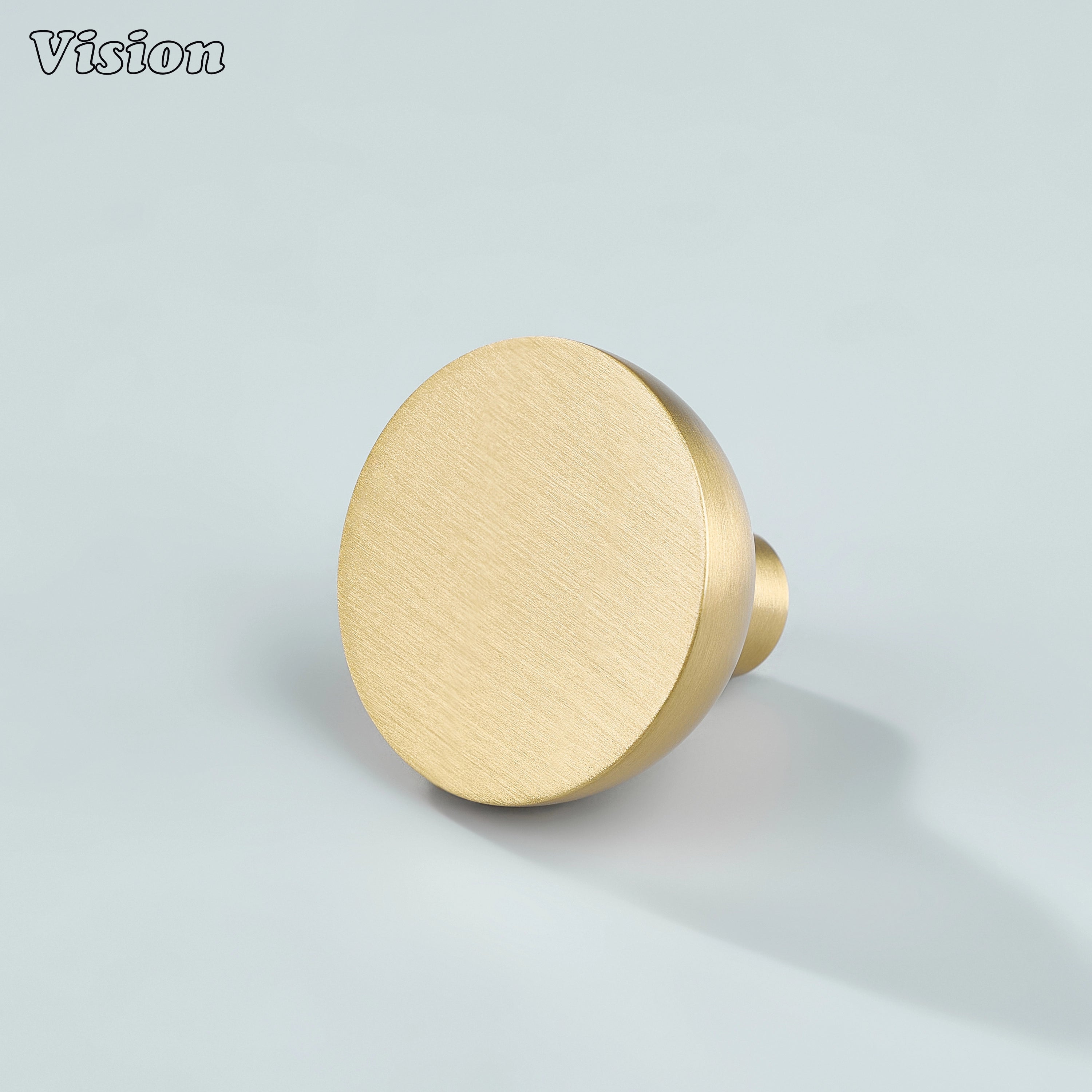 Gold solid brass cabinet knob with plain flat top and curved bowl profile for kitchen cabinet drawers