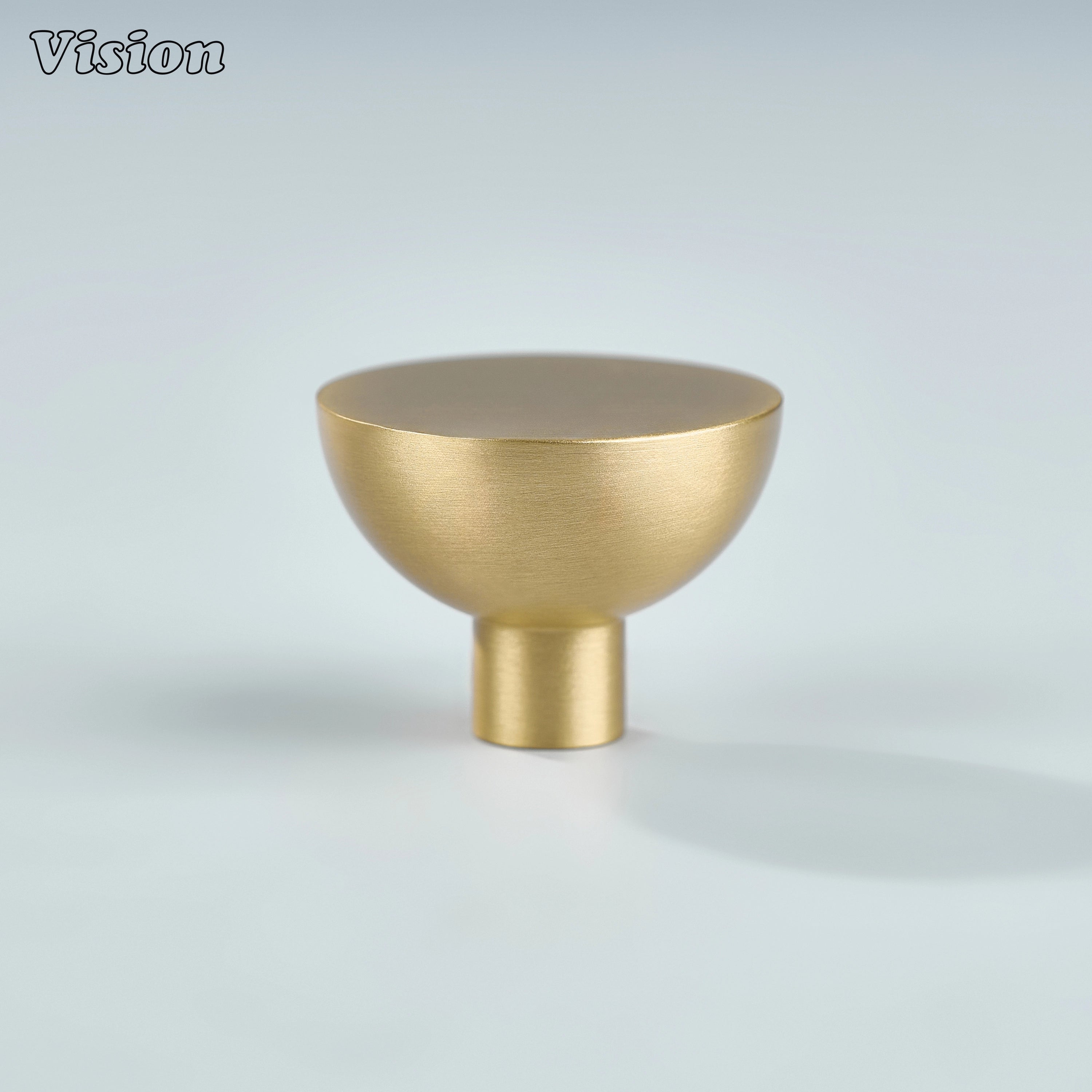 Gold cabinet knob made from solid brass with round flat face and cylindrical stem for wardrobes