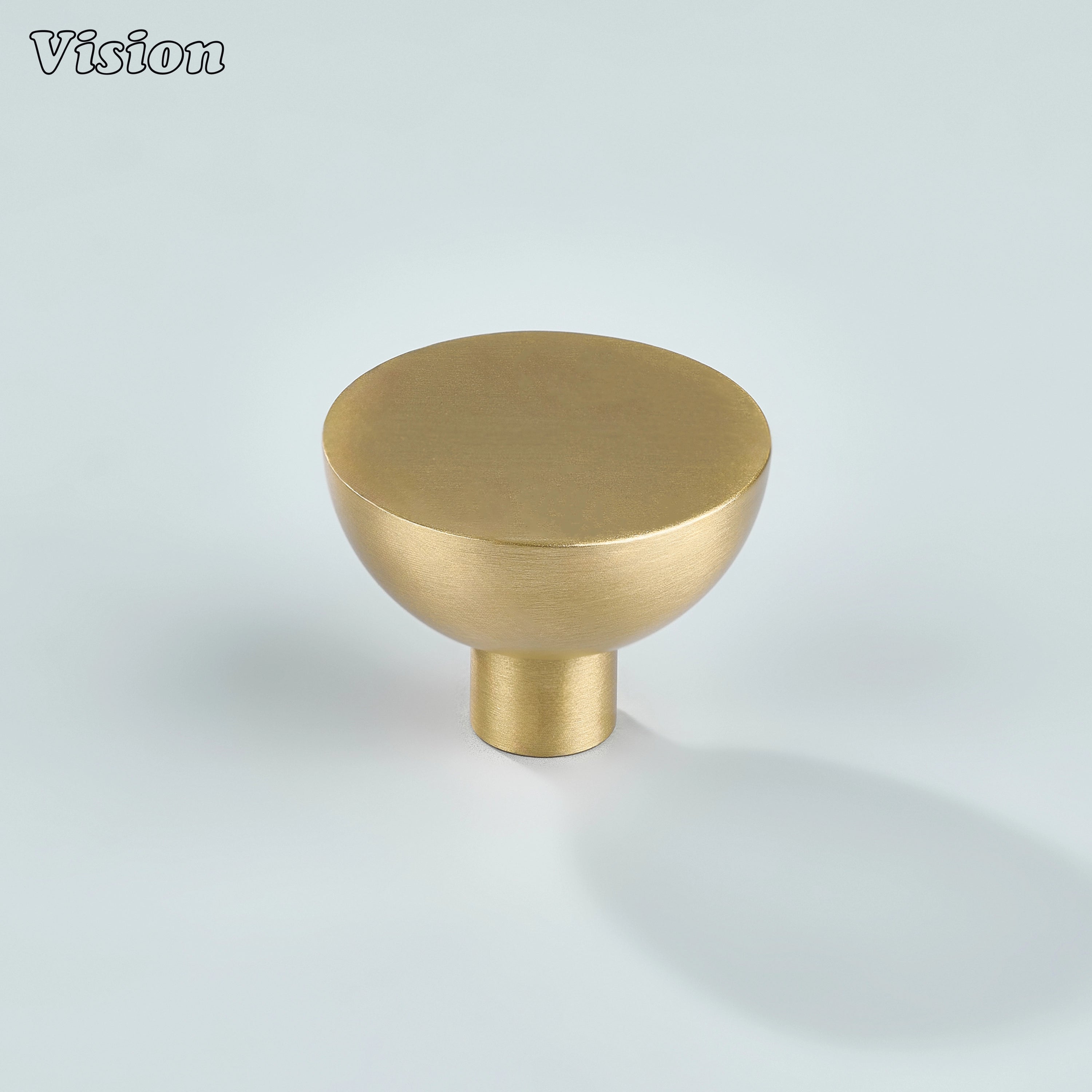 Flat top gold cabinet knob in solid brass with round bowl shape for modern kitchen cabinets