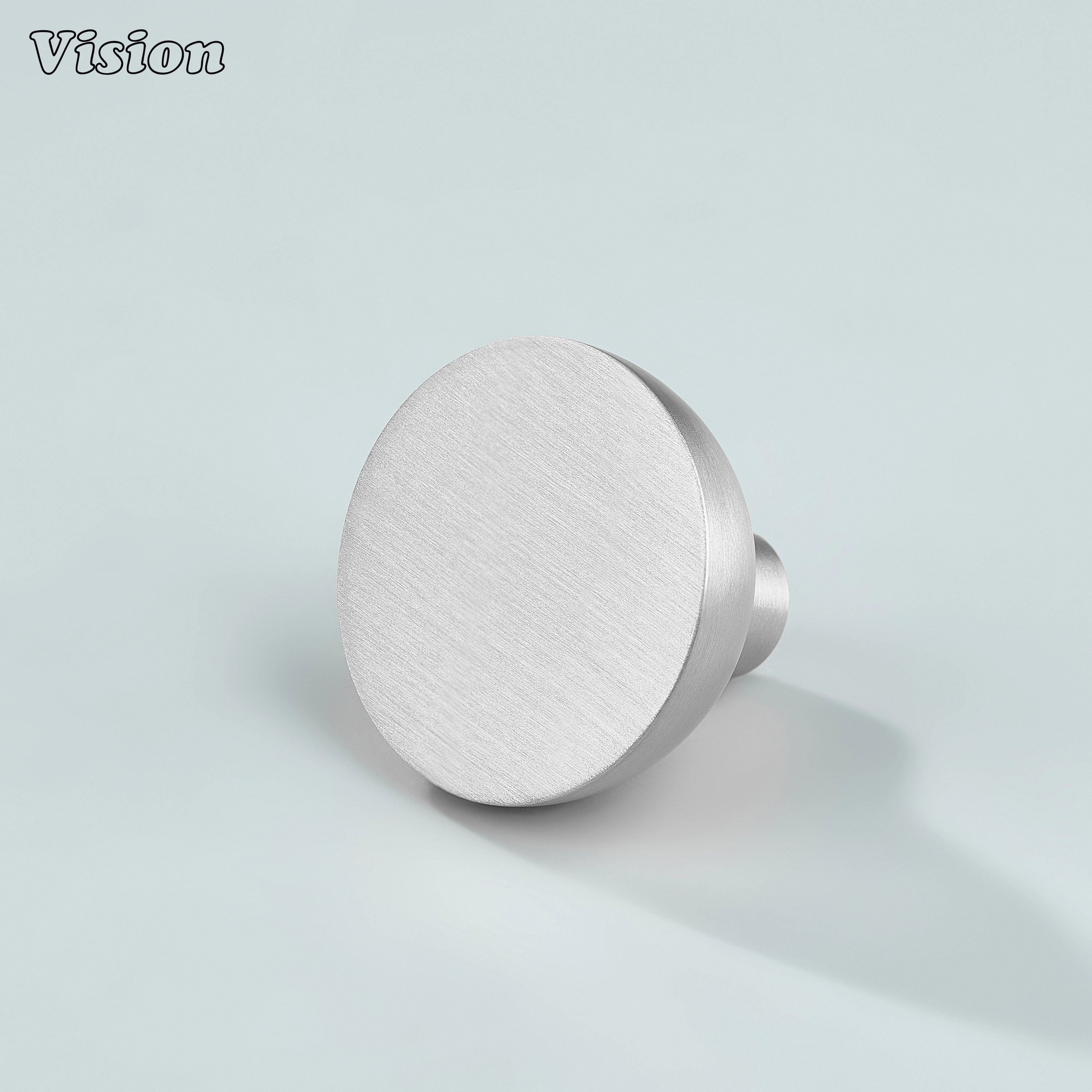 Silver solid brass cabinet knob with flat top and curved bowl profile for kitchen cabinets