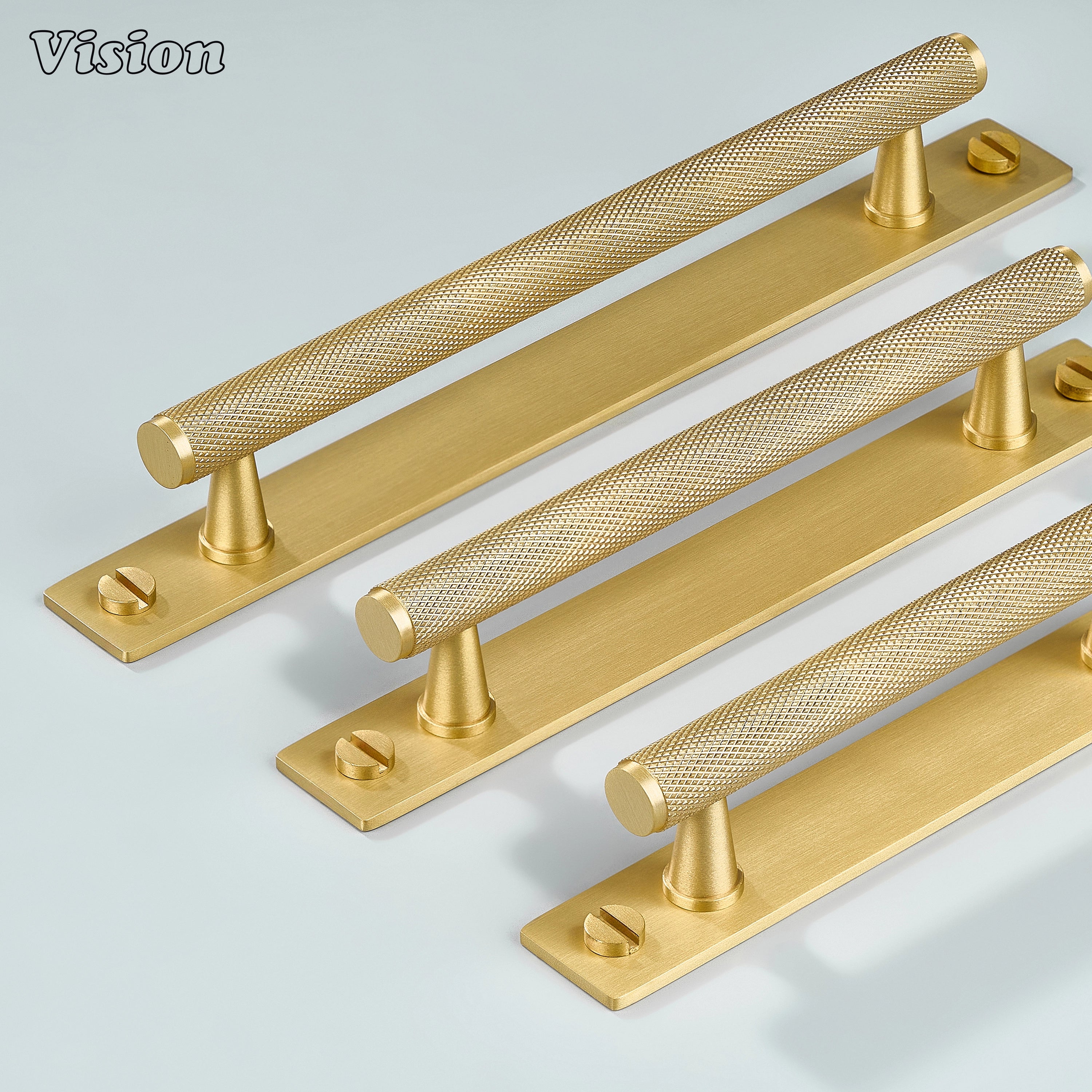 Cabinet handle in Gold with knurled texture and cone legs for wardrobes