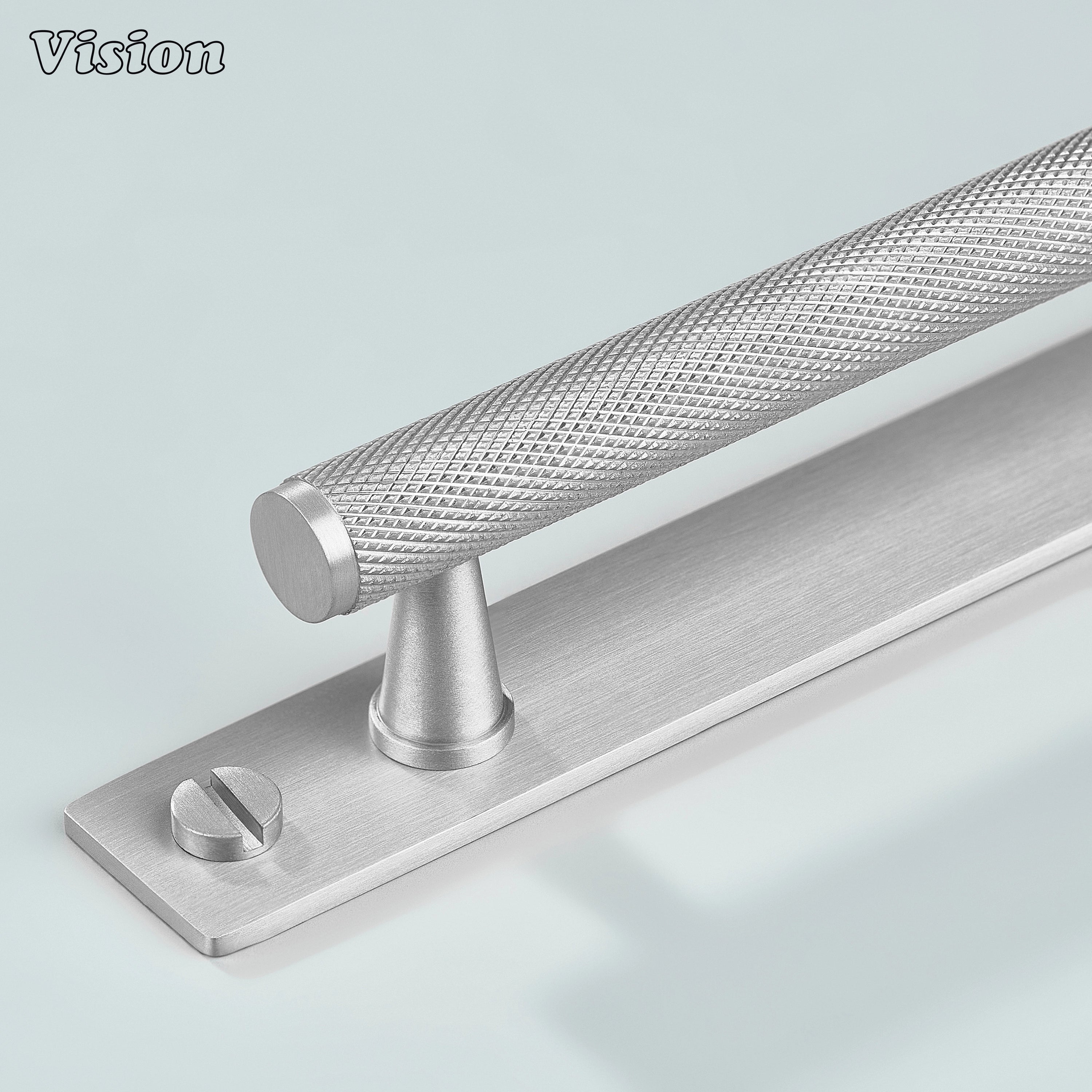 Knurled brass cabinet handle in Silver finish with cone legs for kitchen cabinets