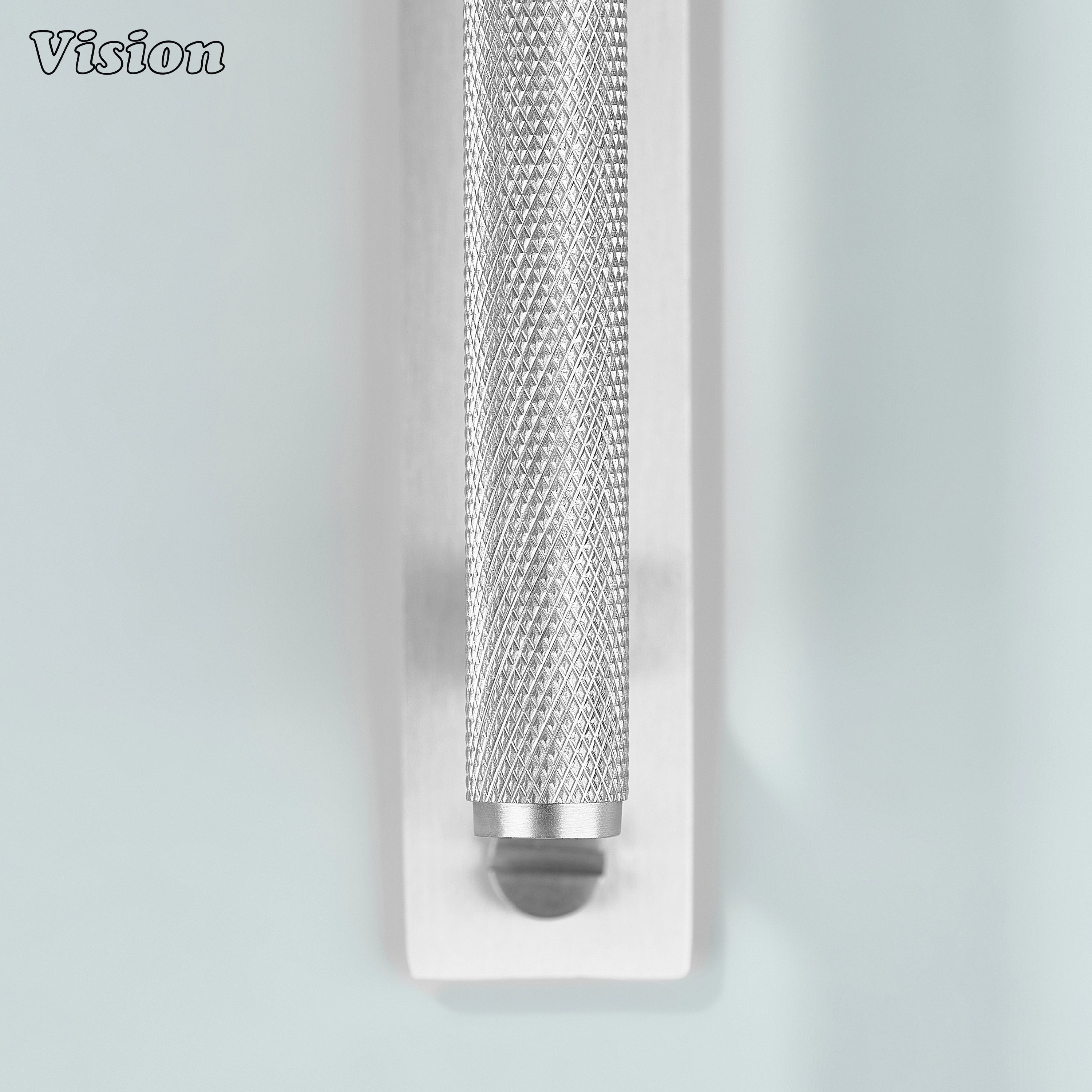Knurled Silver cabinet handle highlighting textured grip
