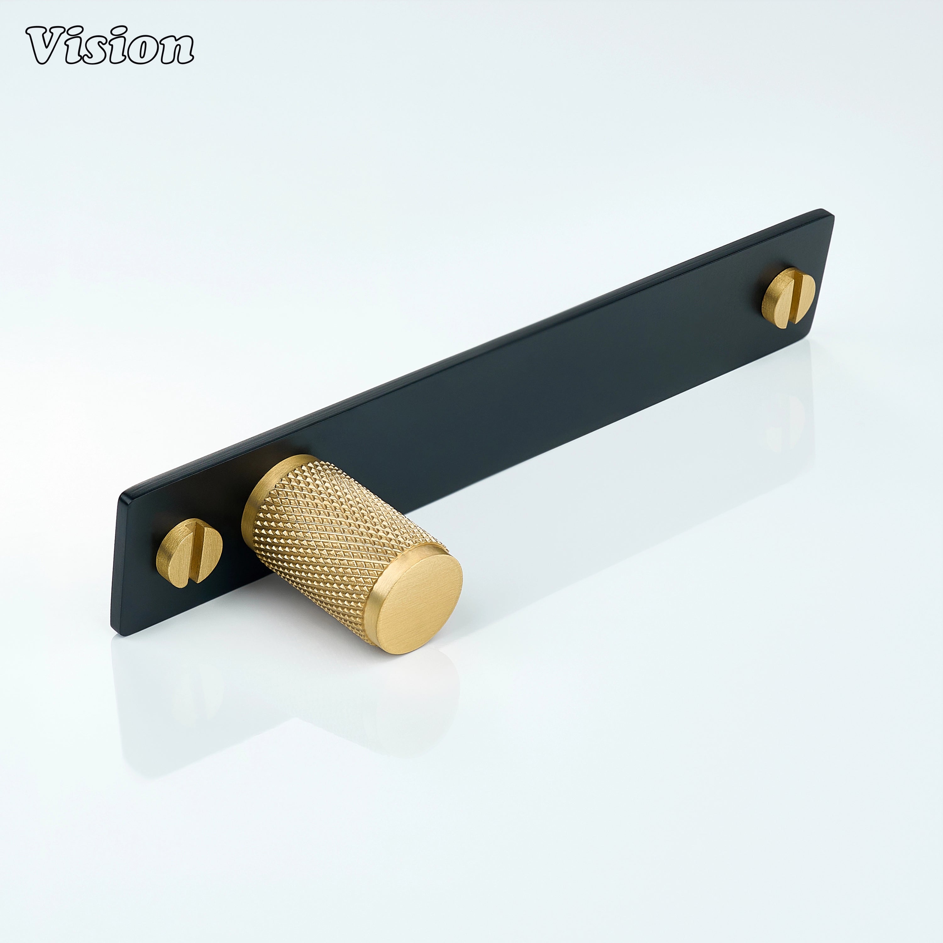 Gold and Black knurled cabinet knob with solid brass cylinder and dark base for furniture drawers