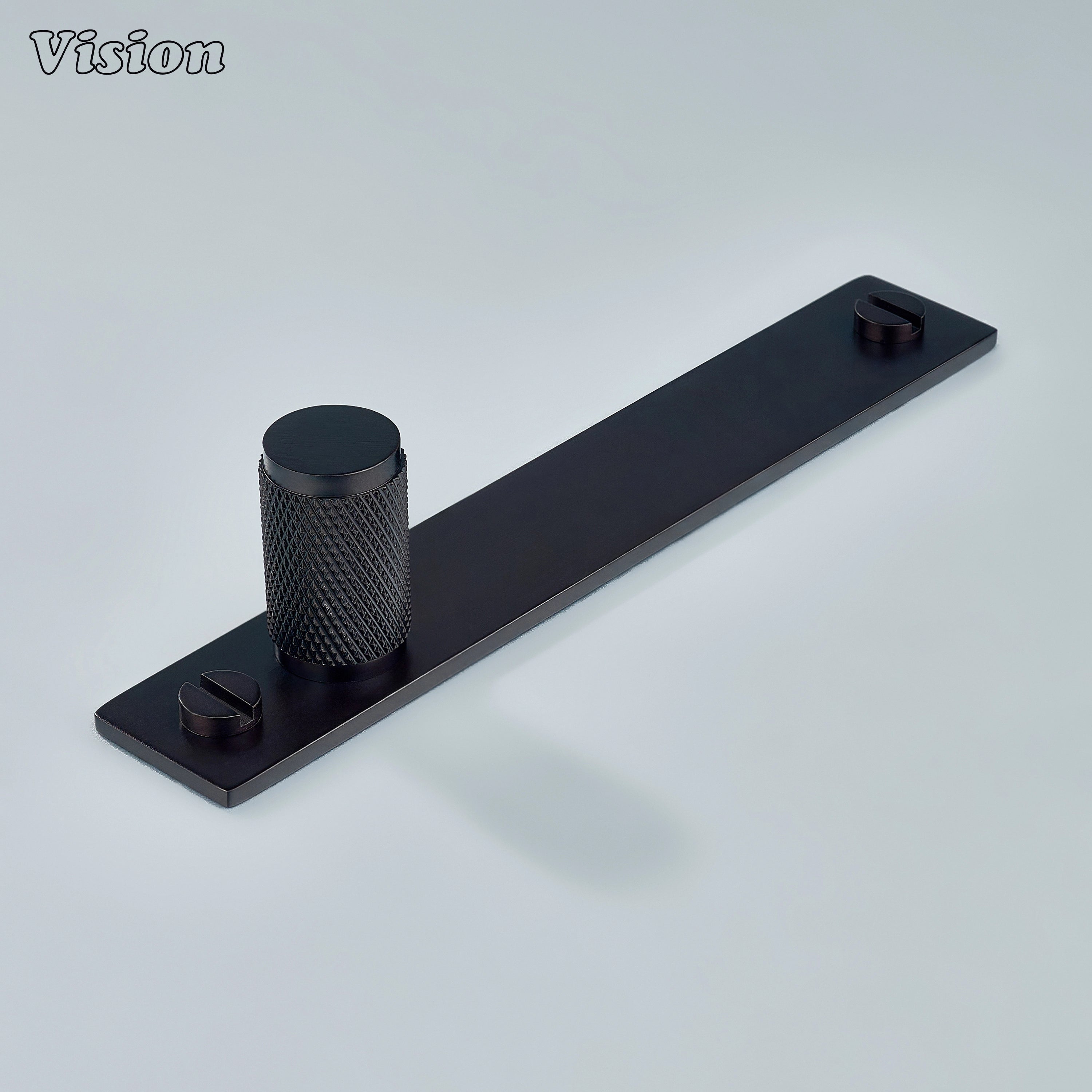 Oil Rubbed Bronze knurled cabinet knob with cylindrical brass profile for kitchen cabinets