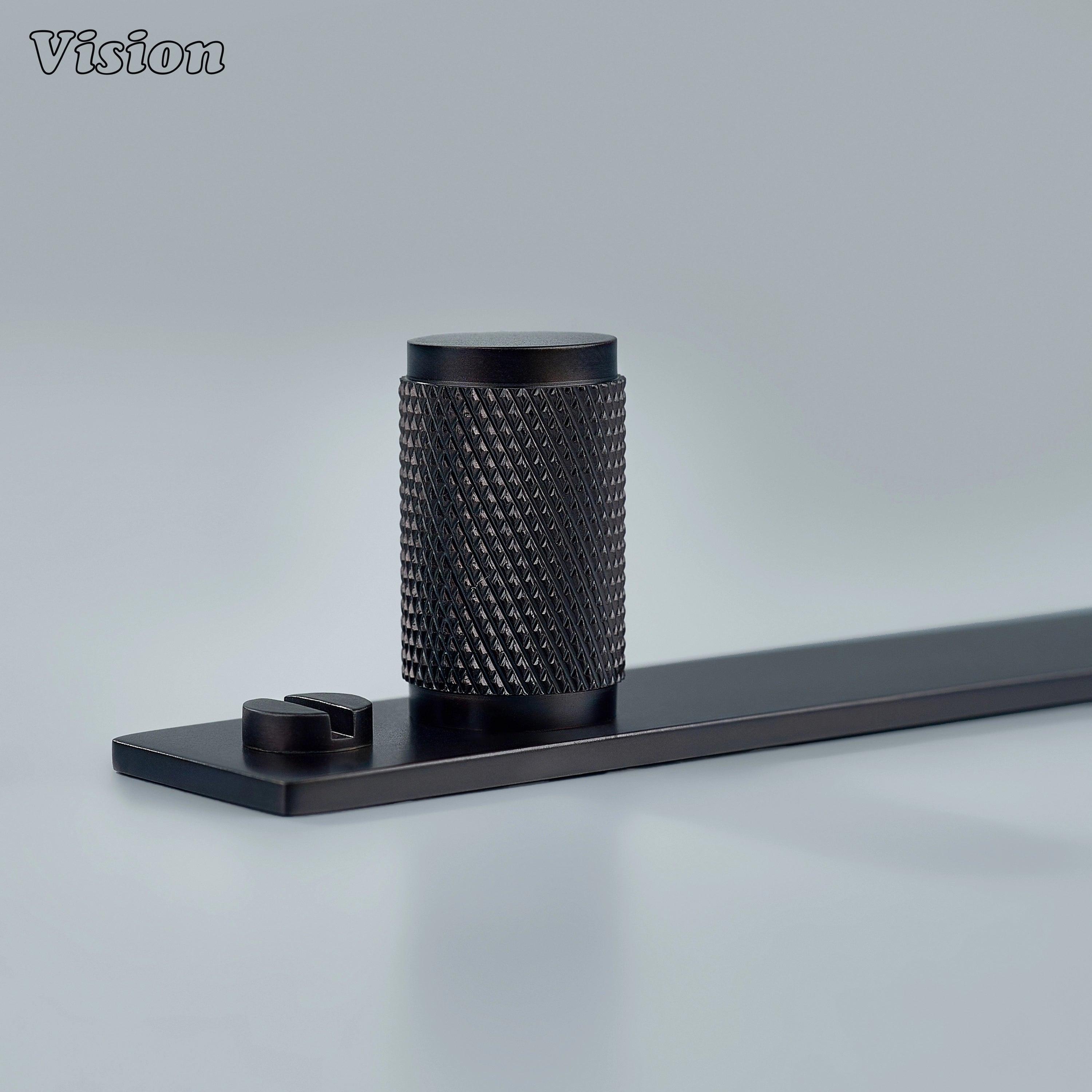 Oil Rubbed Bronze cabinet knob with knurled round cylinder and backplate for wardrobes