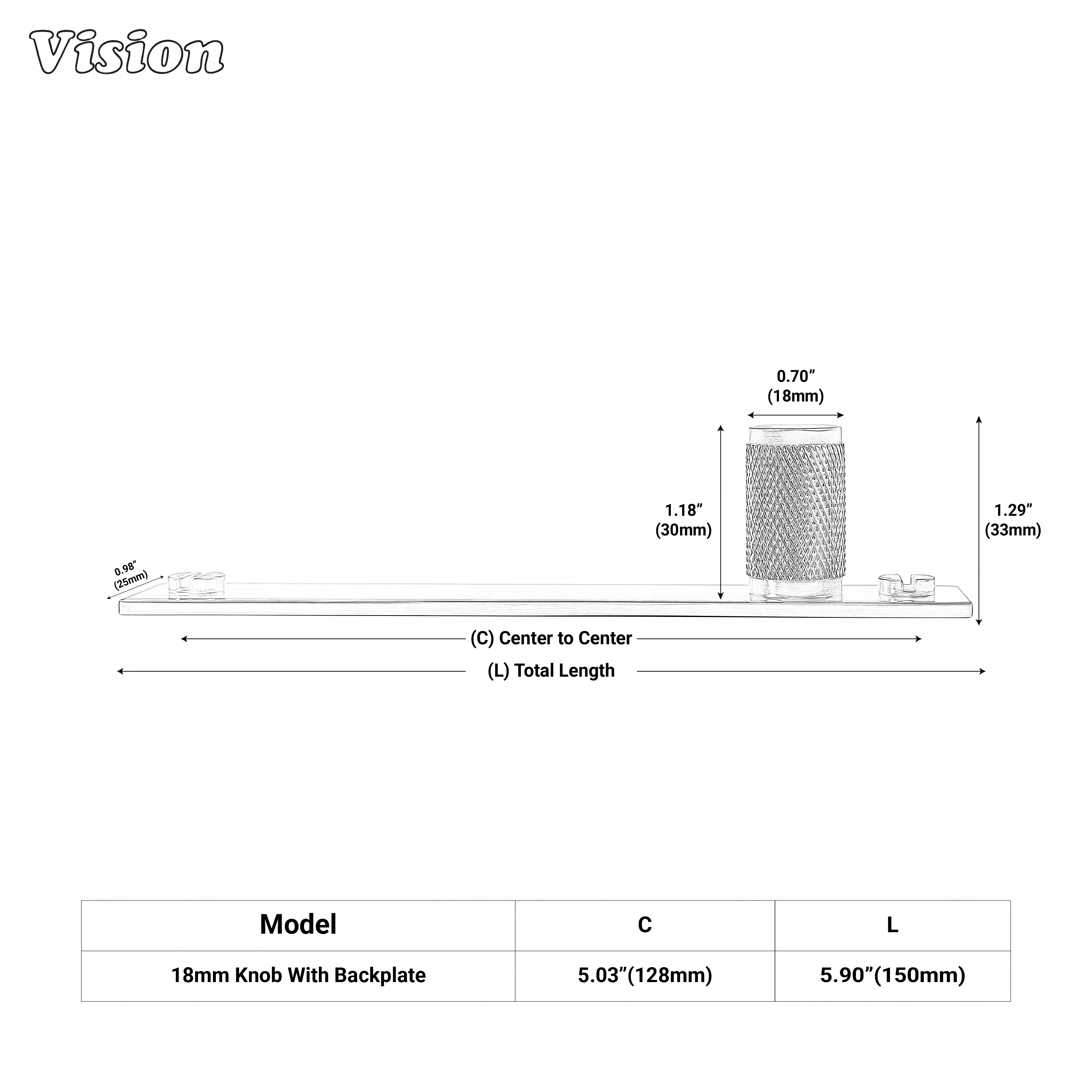 Oil Rubbed Bronze cabinet knob with knurled cylinder and slim base for cabinet fronts