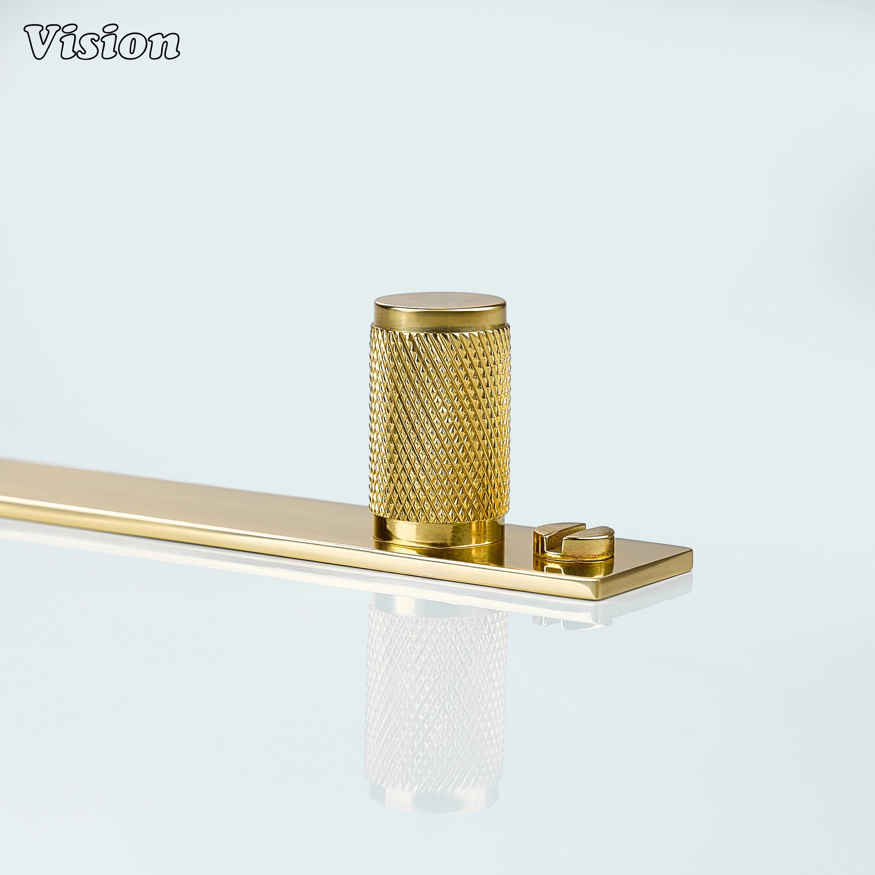 Polished Brass lacquered cabinet knob featuring a knurled round cylinder design for wardrobe doors