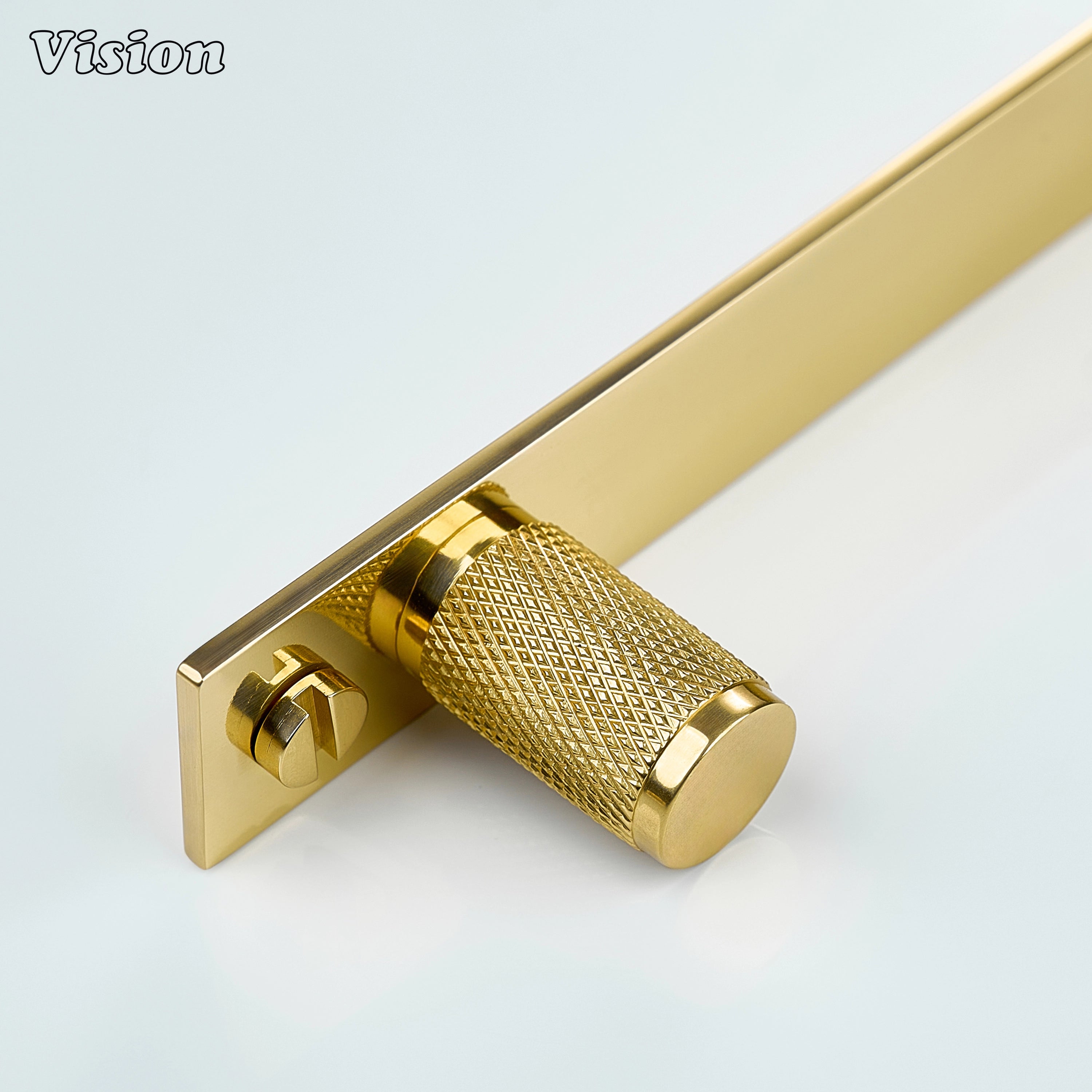 Polished Brass lacquered knurled cabinet knob with round brass cylinder for interior furniture