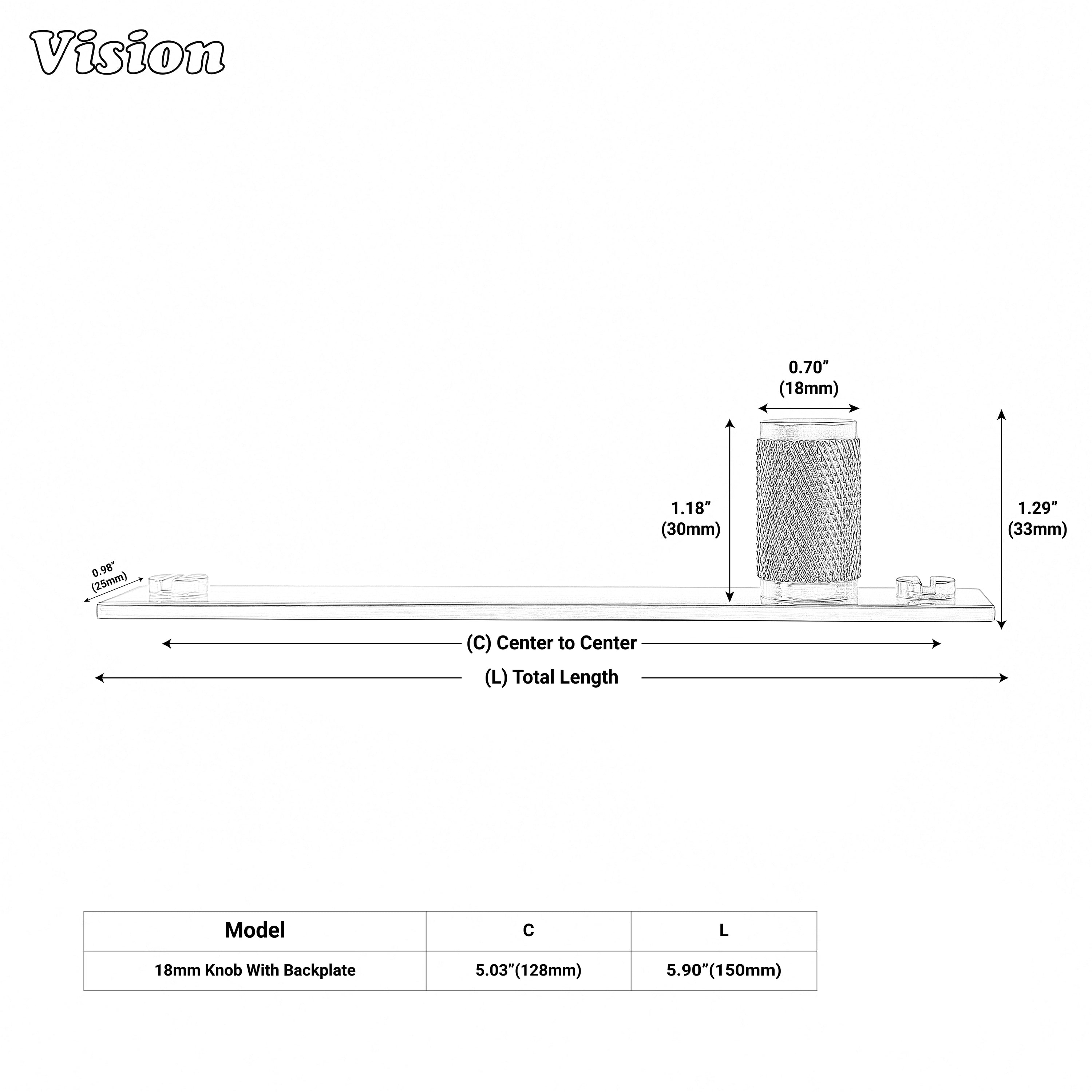 Polished Brass lacquered cabinet knob with knurled cylinder and slim backplate for modern cabinetry