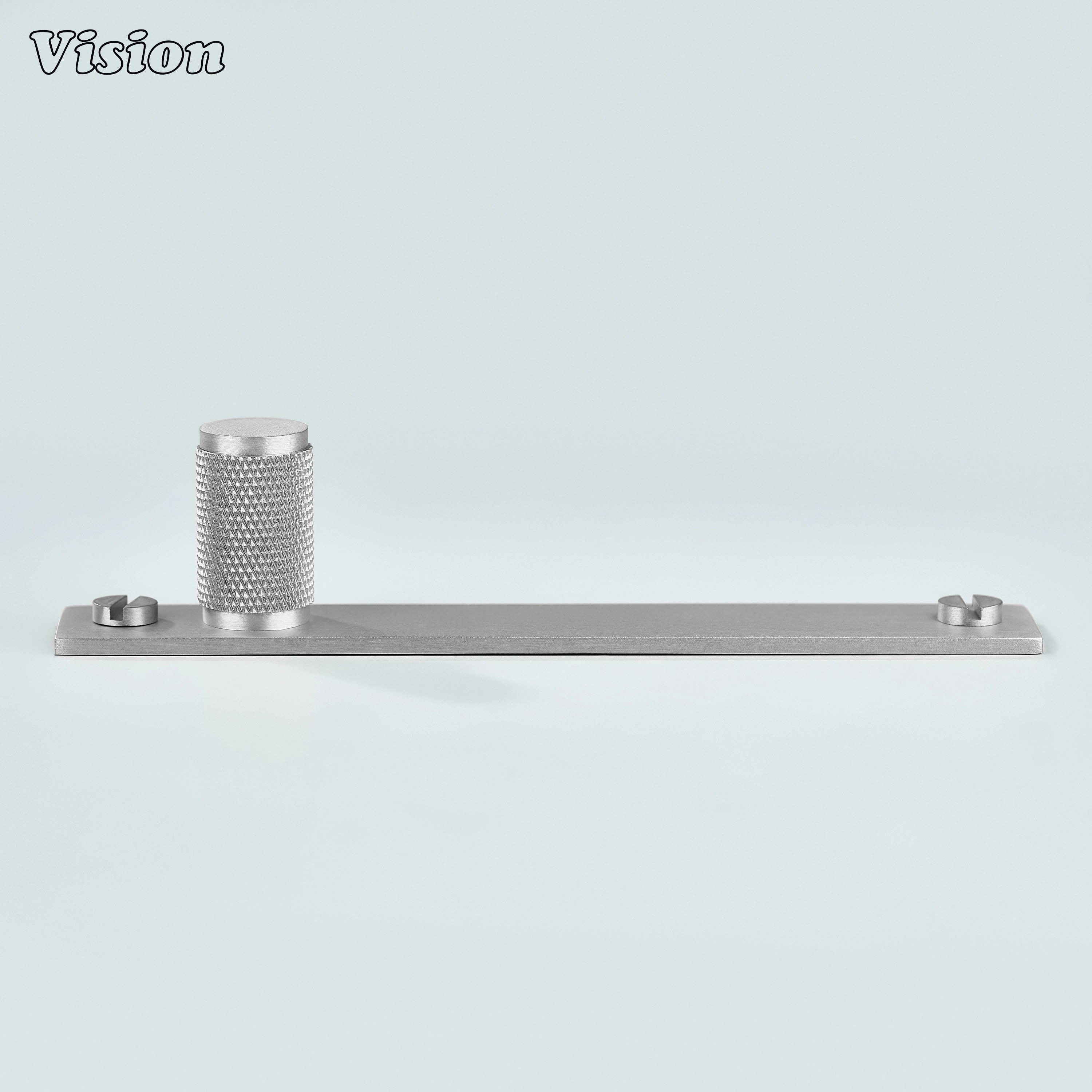 Silver knurled cabinet knob with solid brass cylindrical grip for furniture drawers