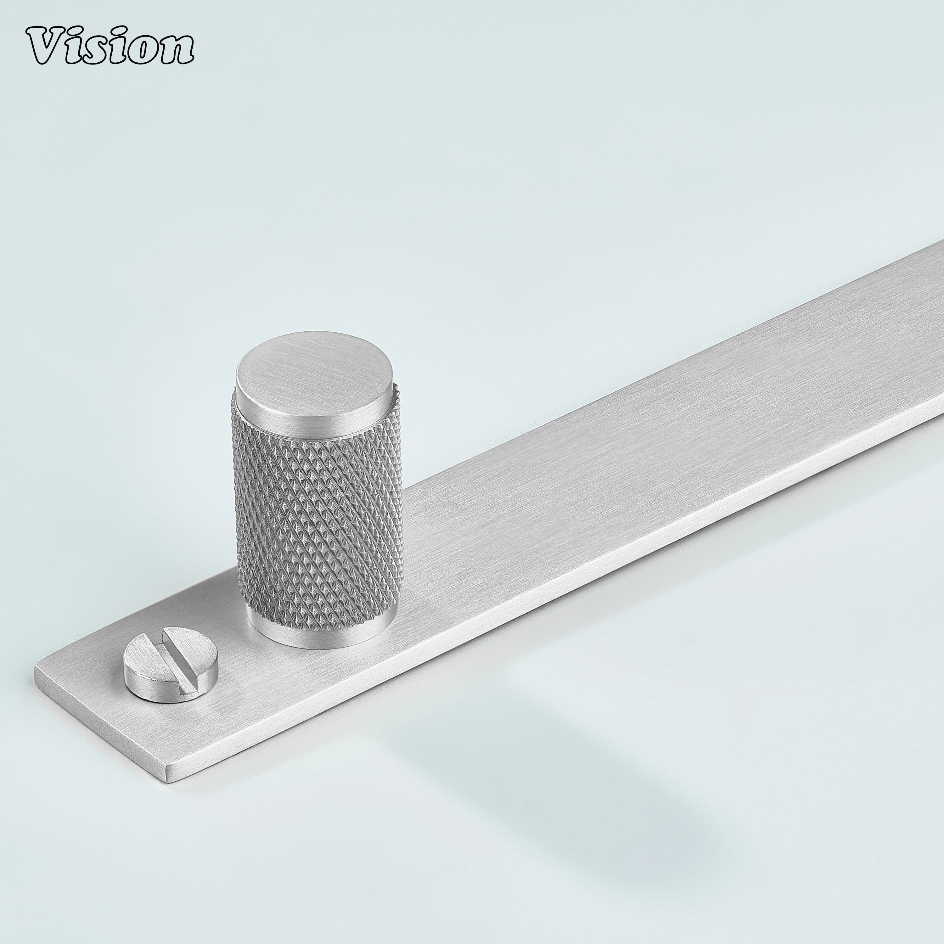 Silver cabinet knob with diamond knurled cylinder design for storage cabinets