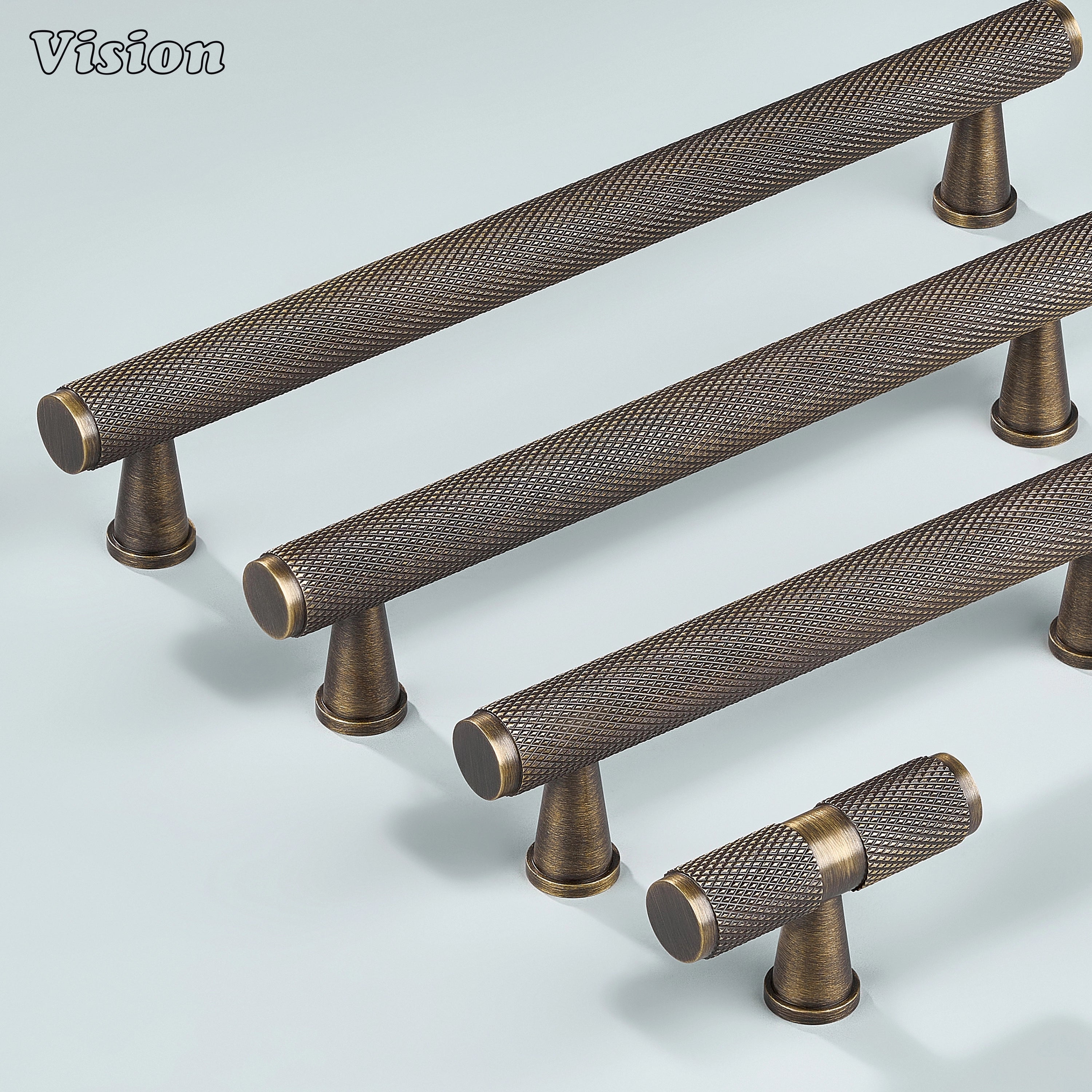 Antique bronze textured cabinet handle for dresser drawers.