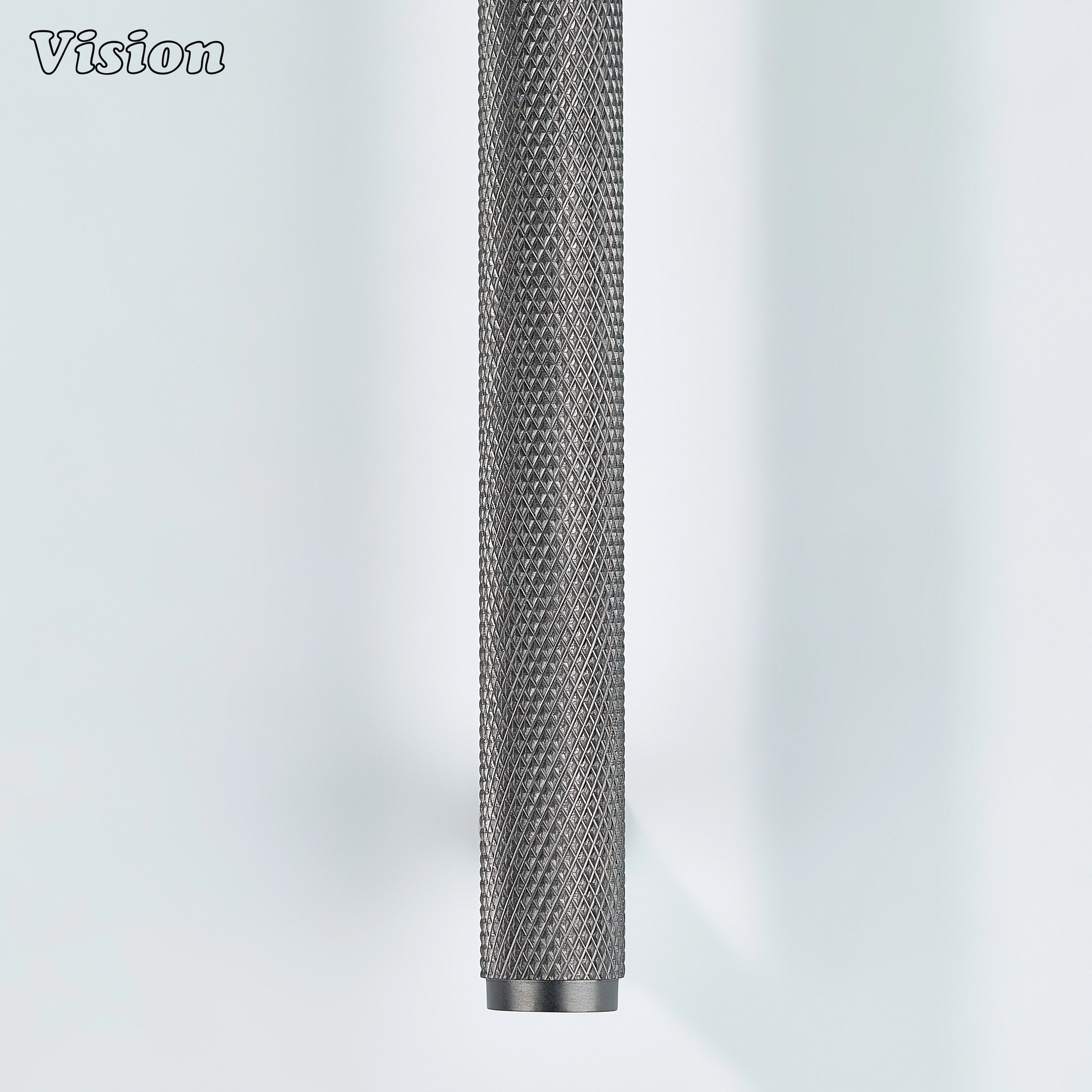 Gunmetal cabinet pull fitted on vanity cabinets.