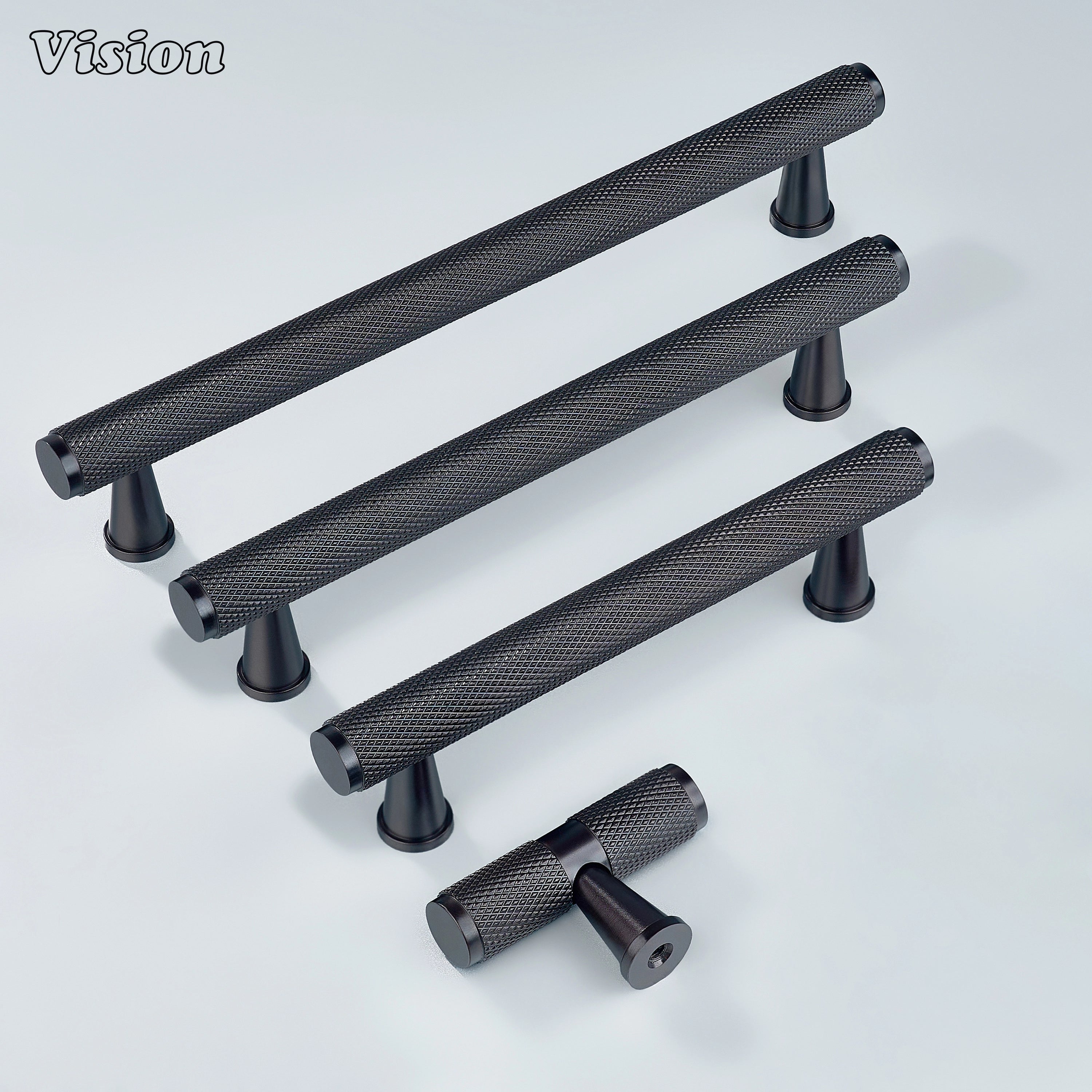 Oil rubbed bronze knurled handle used on wardrobes.