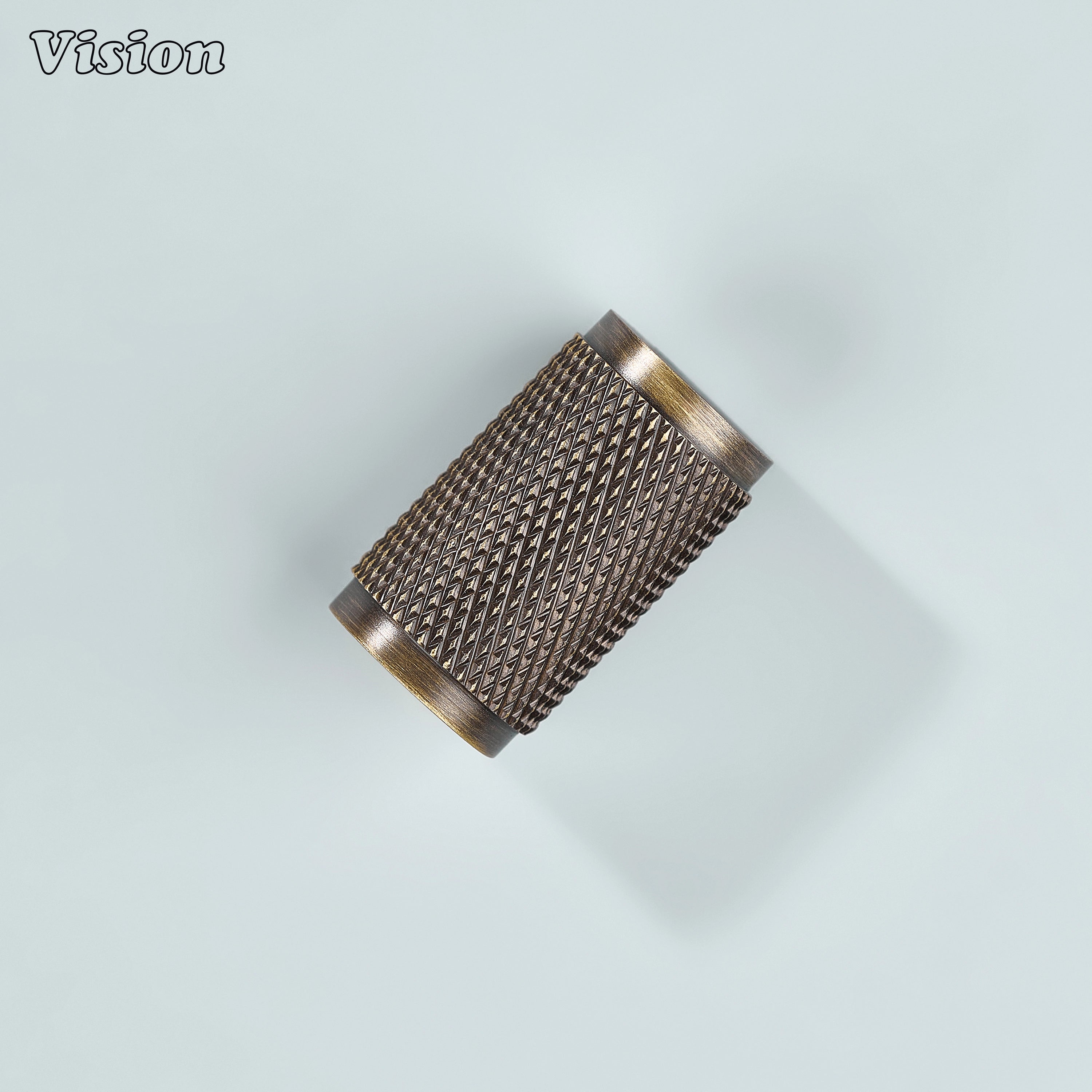 Antique Bronze Meridian knurled cabinet knob close-up