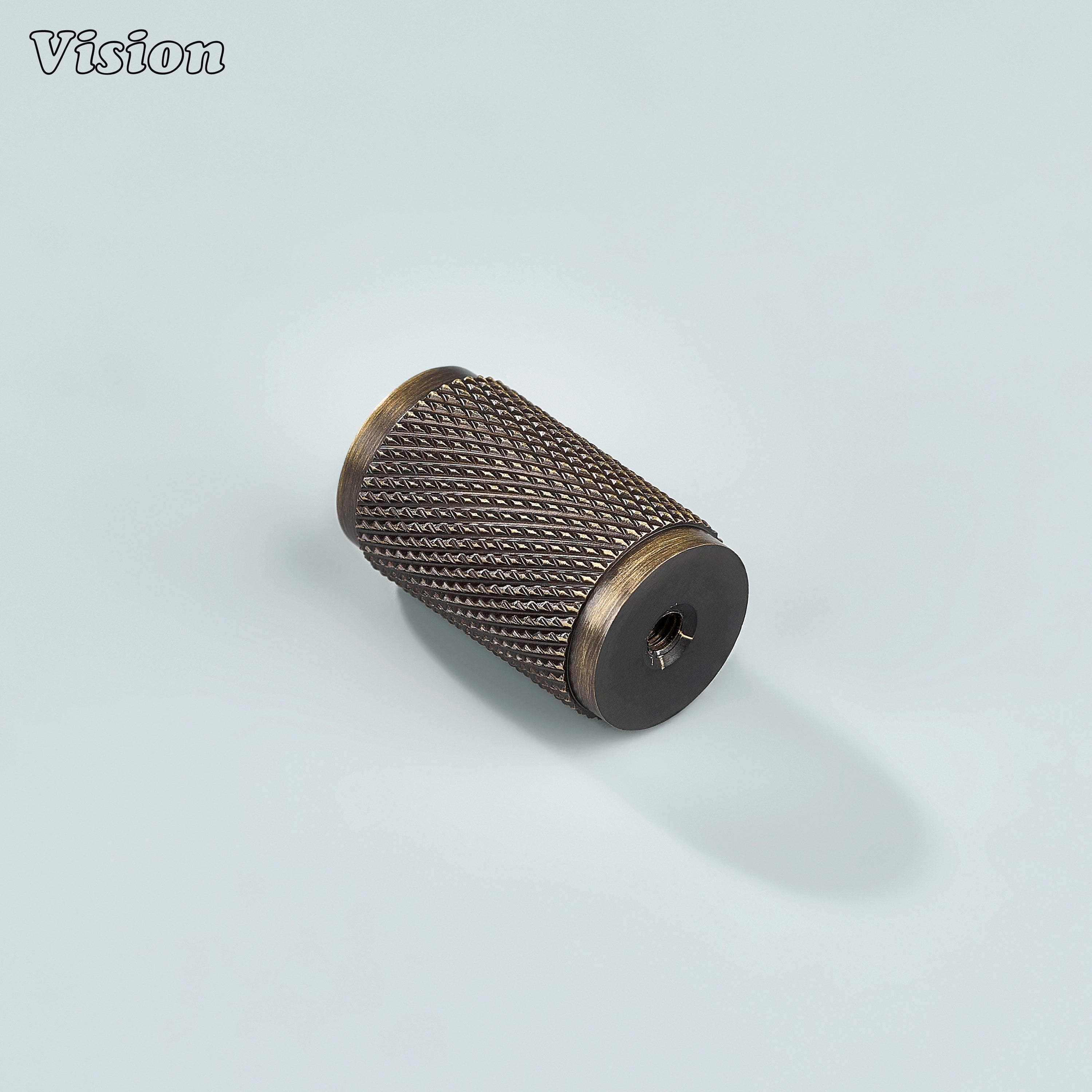 Meridian Antique Bronze knob mounted on vanity