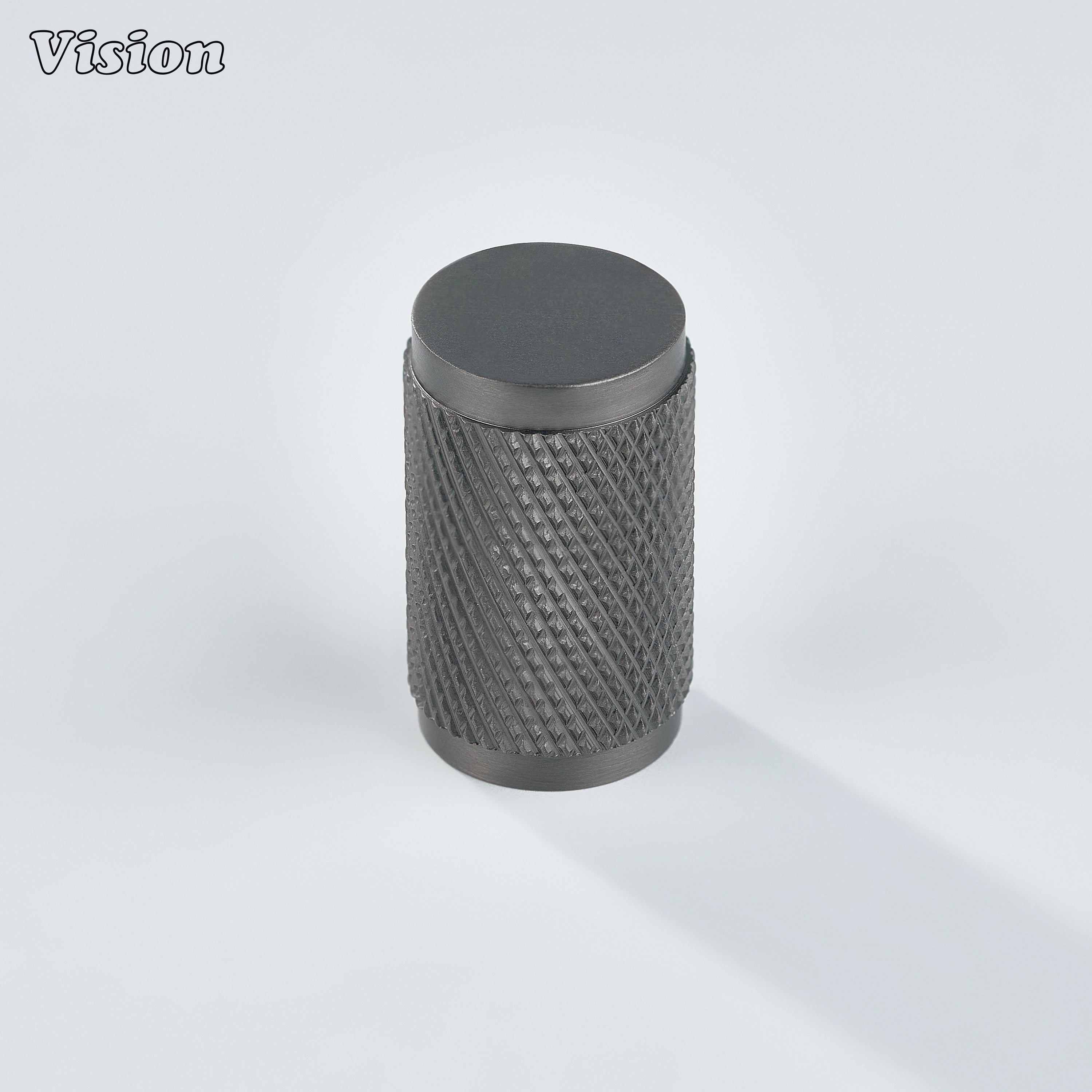 Gunmetal Meridian knurled cabinet knob close-up