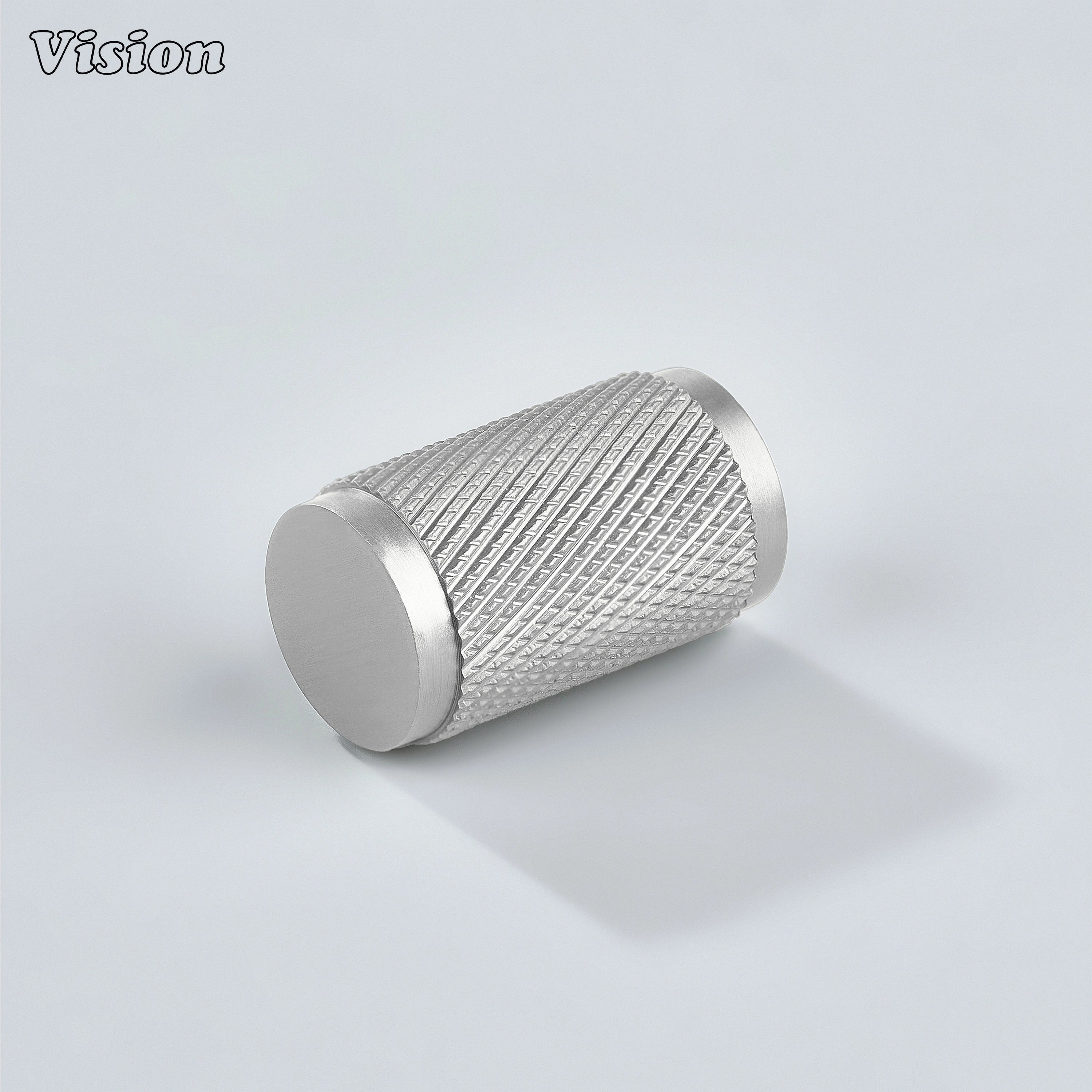Meridian knurled cylinder knob in Silver