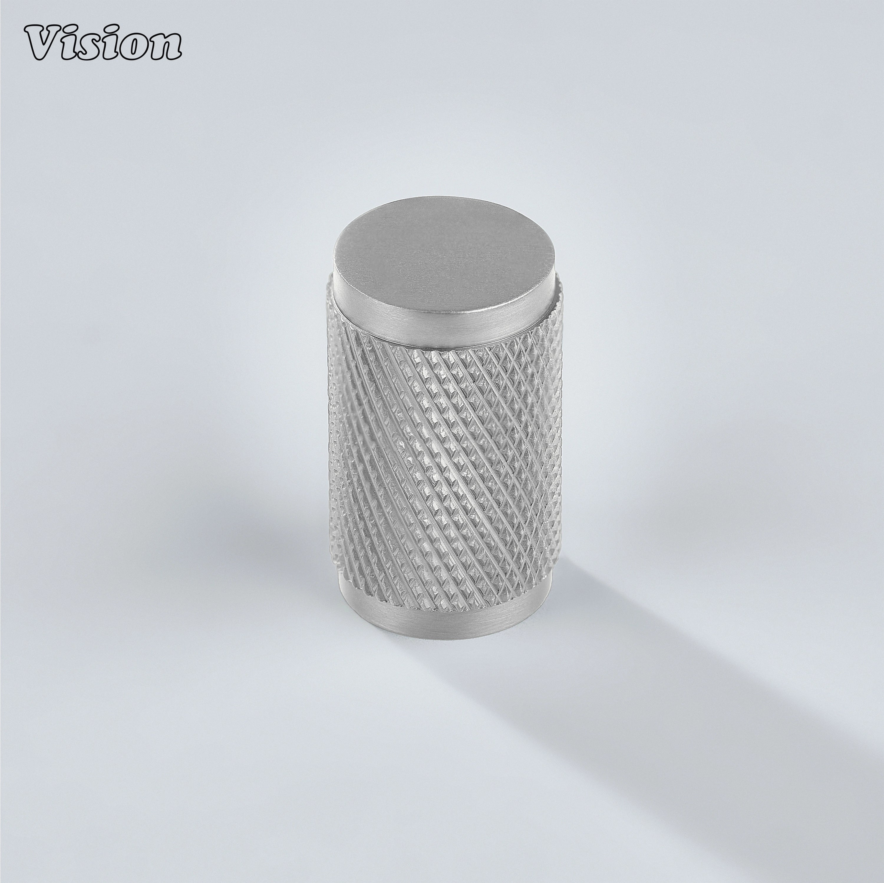 Silver Meridian knurled cabinet knob close-up