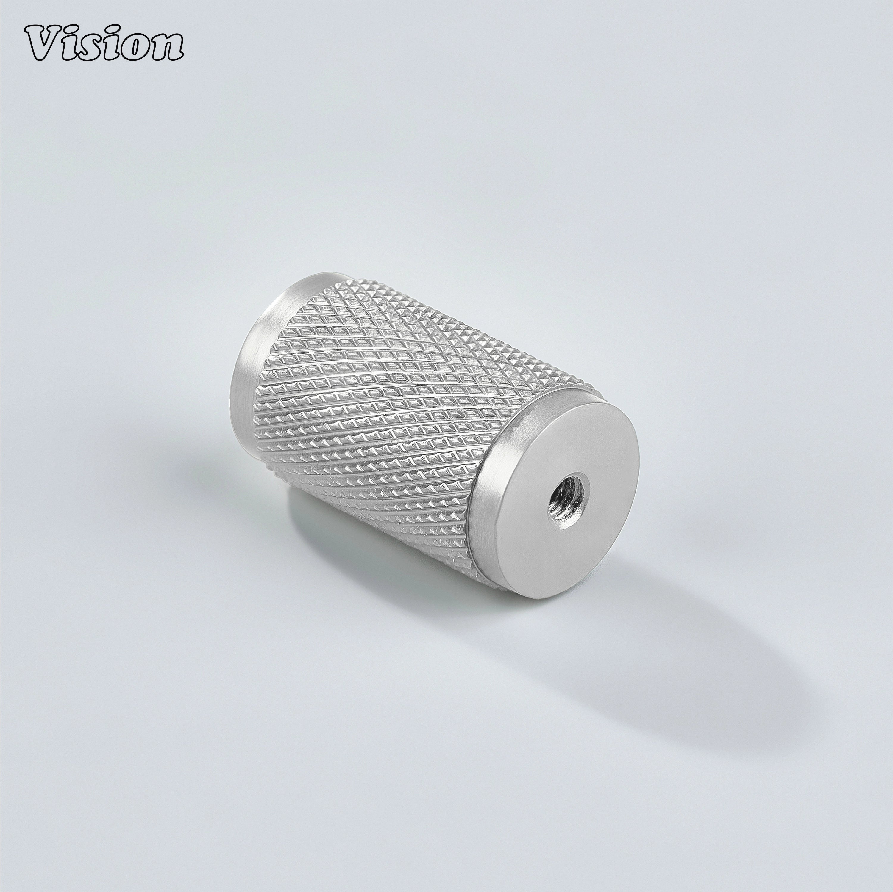 Silver knurled cylinder cabinet knob for drawers