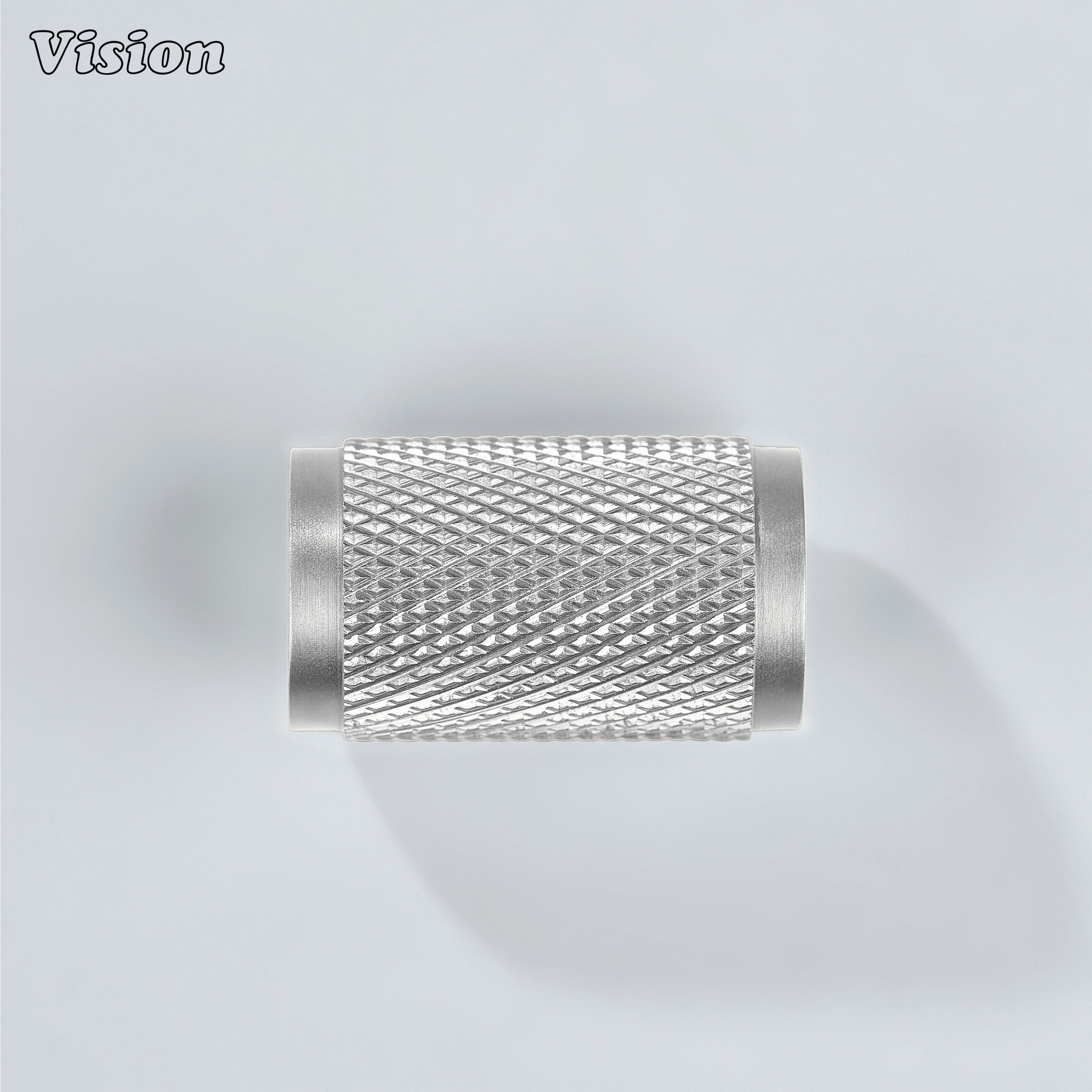 Silver knurled cylinder knob for wardrobe doors