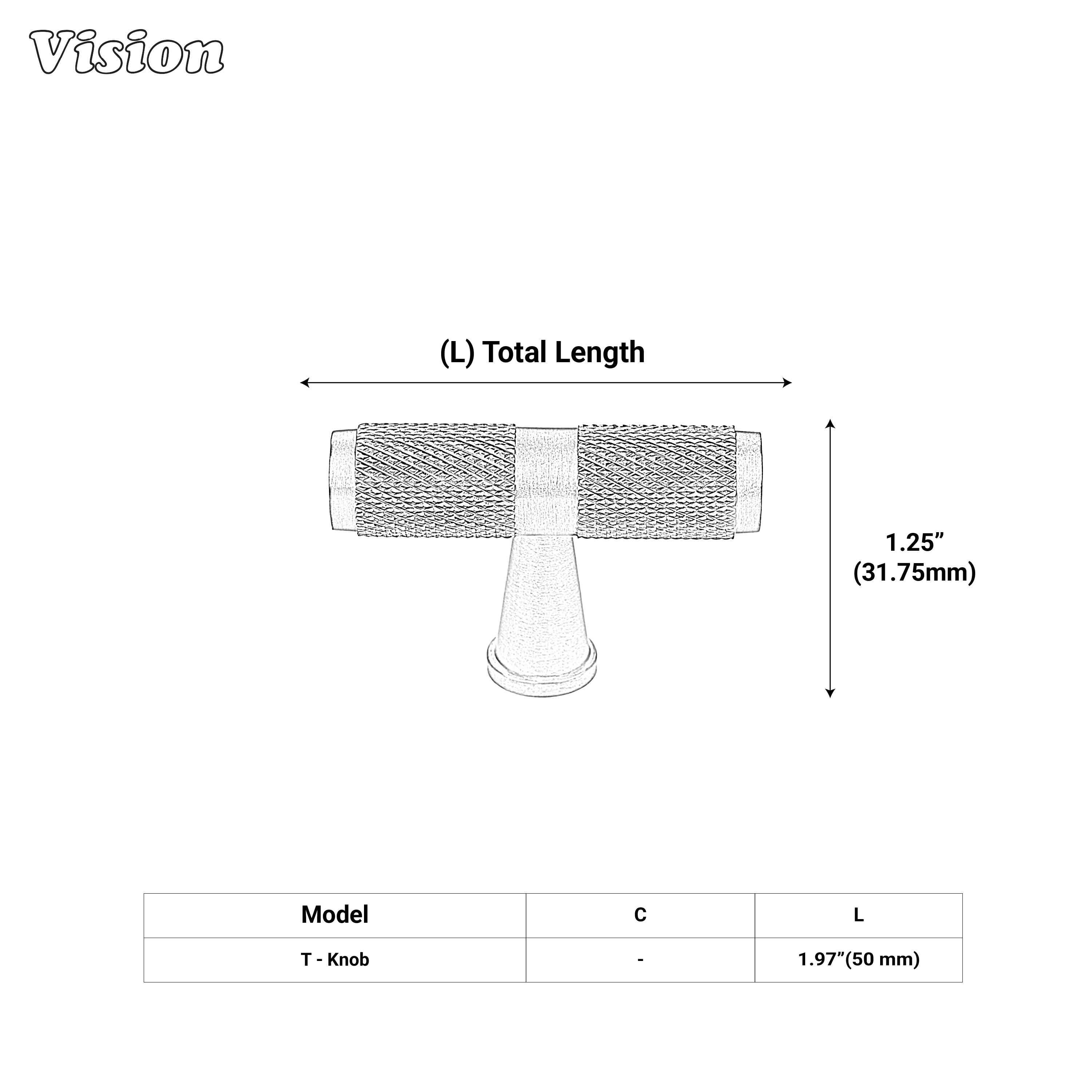 Silver textured T-knob for drawers
