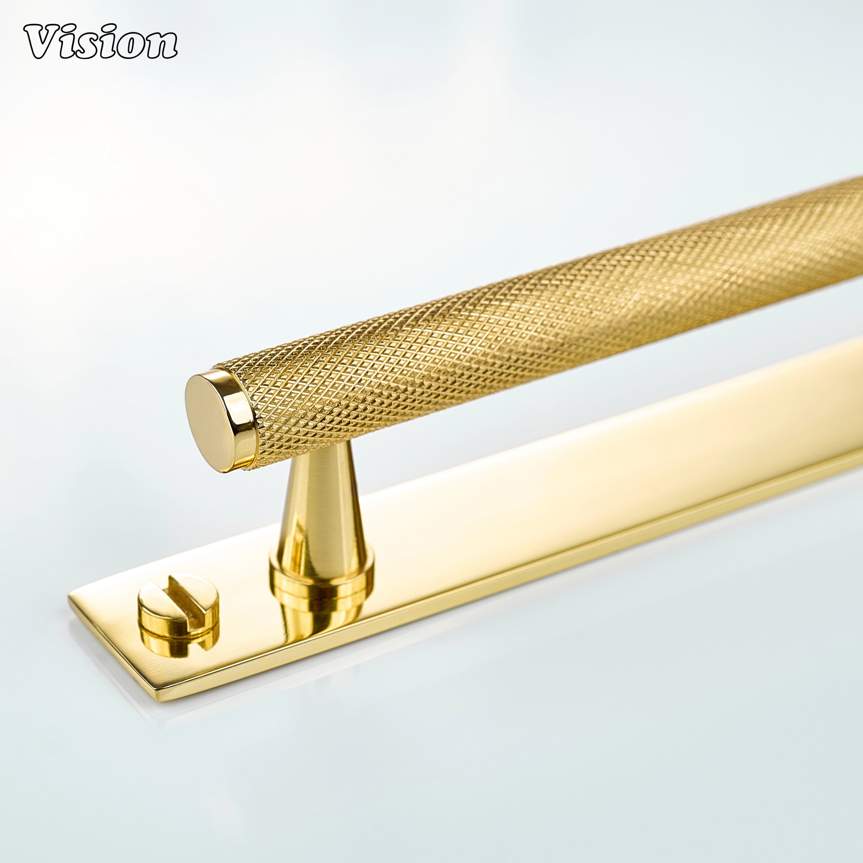 Knurled brass cabinet handle in Polished Brass (Lacquered) finish with cone legs for kitchen cabinets