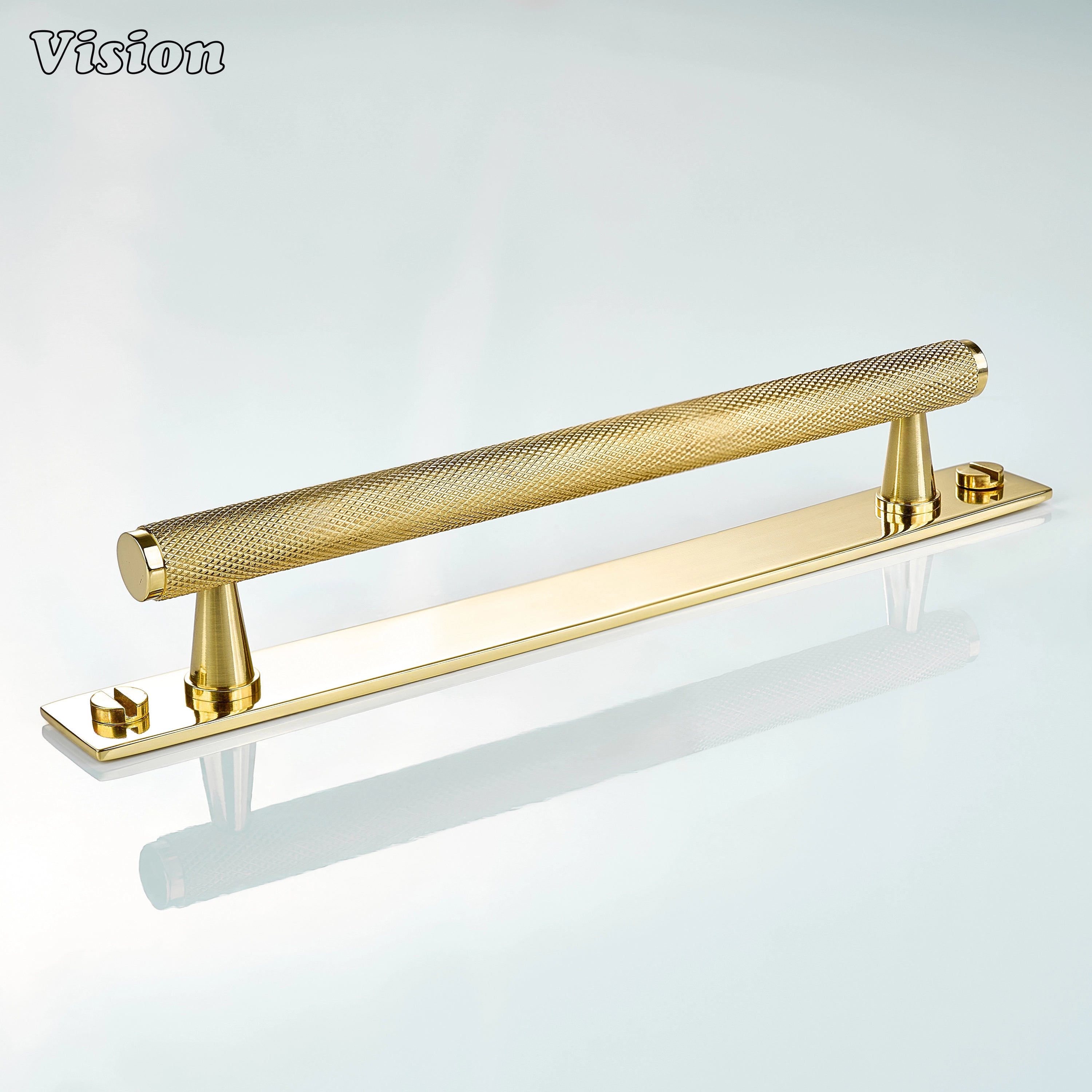 Knurled Polished Brass (Lacquered) cabinet handle mounted on furniture units