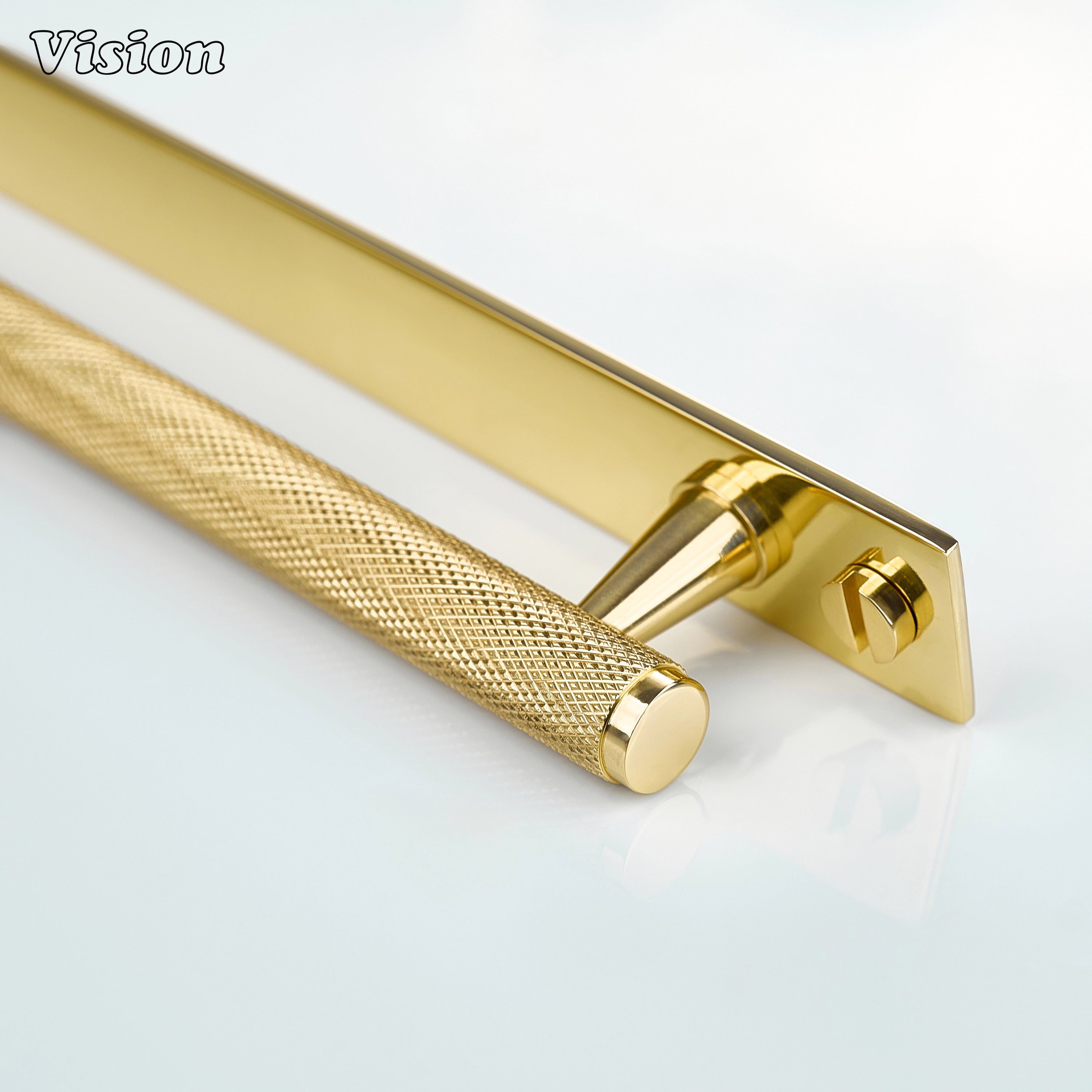 Polished Brass (Lacquered) knurled cabinet handle used on wooden drawers