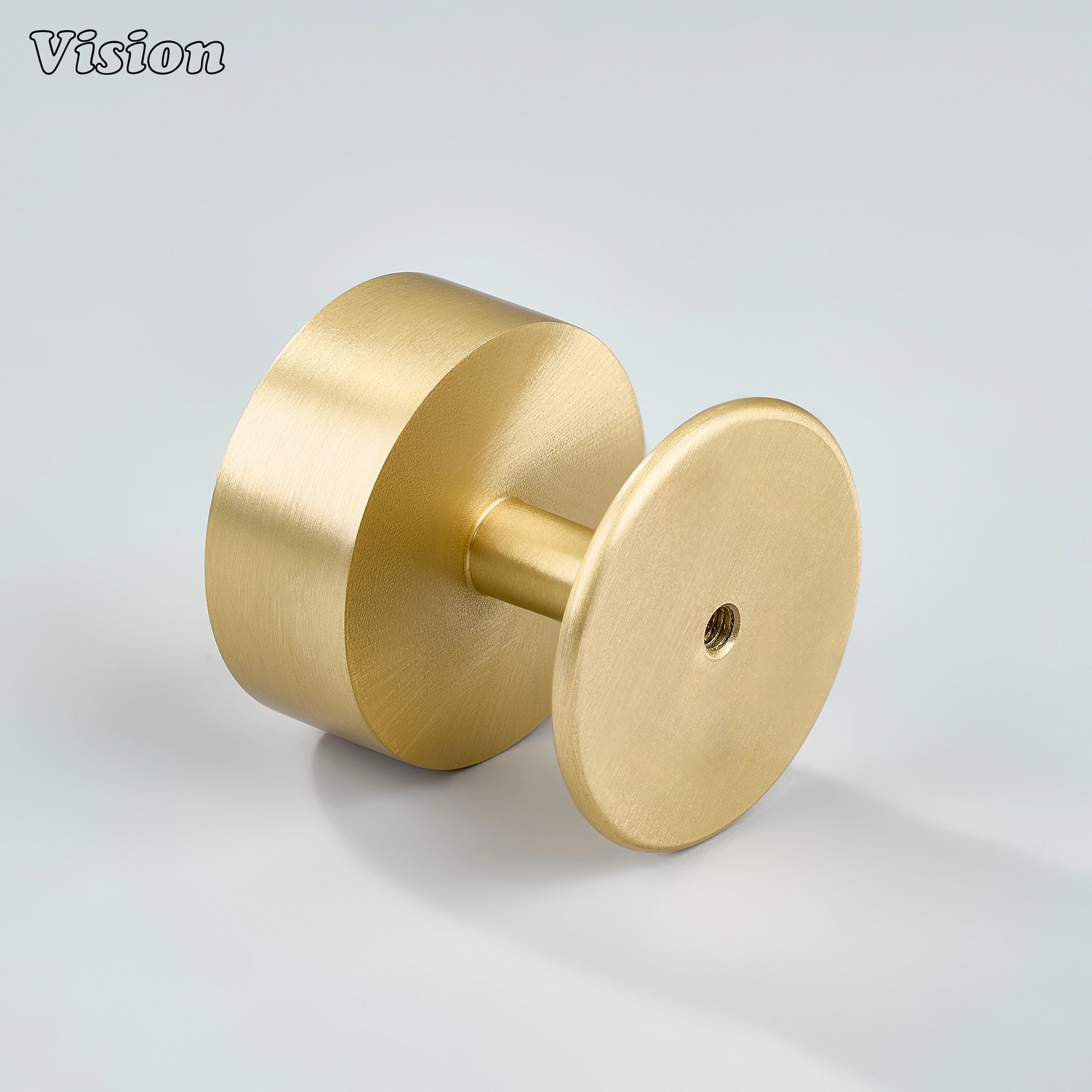 Gold brass round cabinet knob with smooth profile for drawers