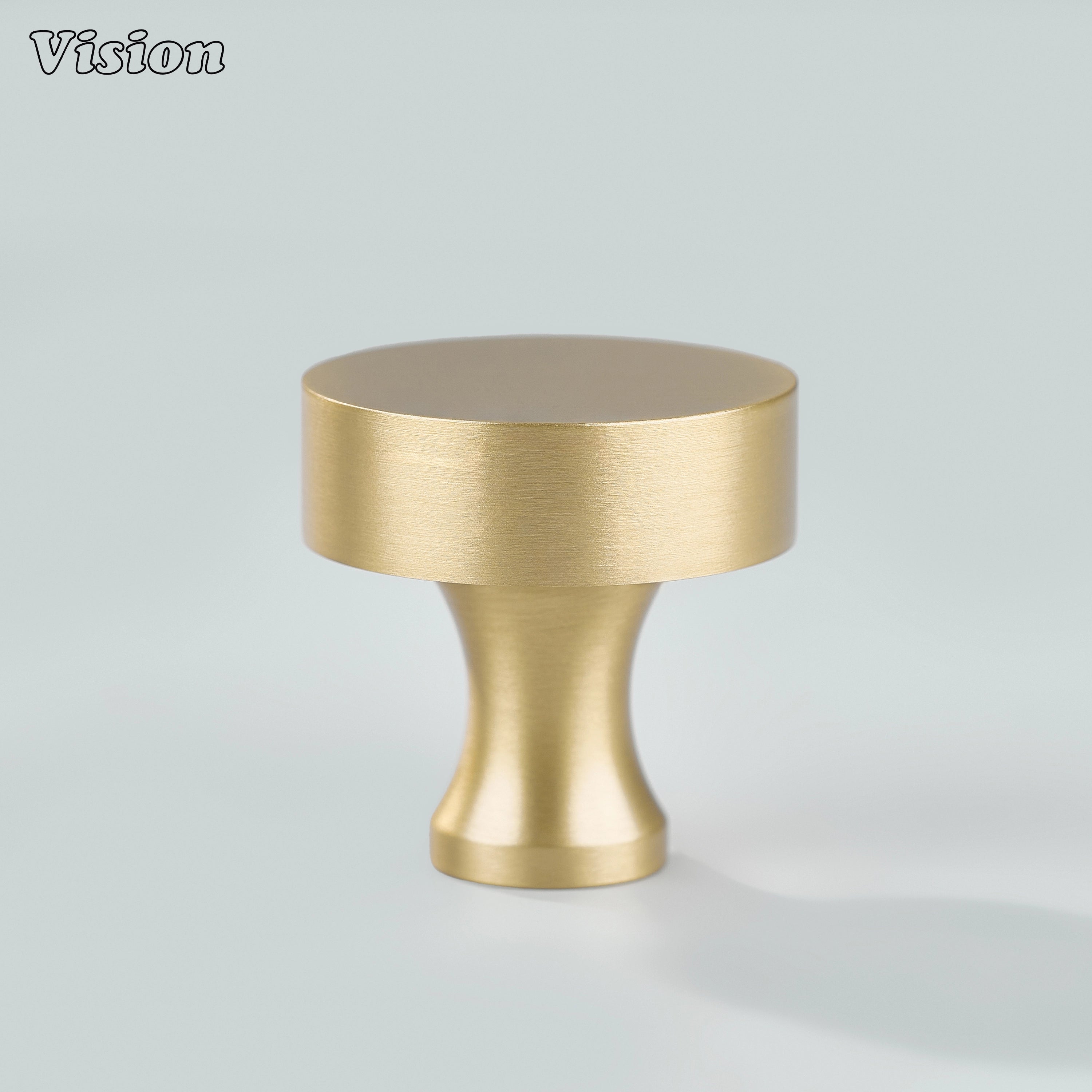 Gold brass cabinet knob plain round profile with smooth edge for wardrobe doors