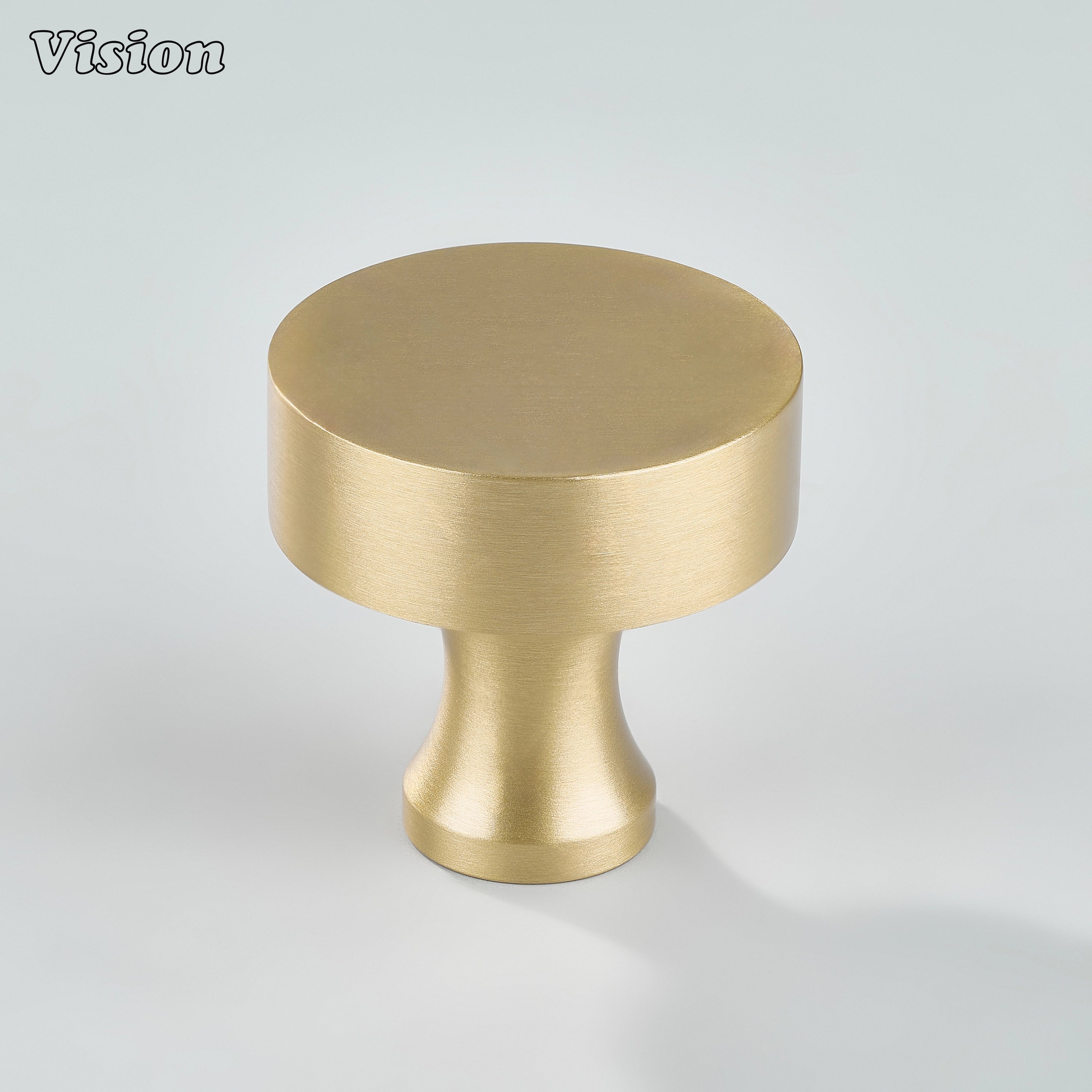 Gold solid brass round cabinet knob with flat top and smooth edge for furniture