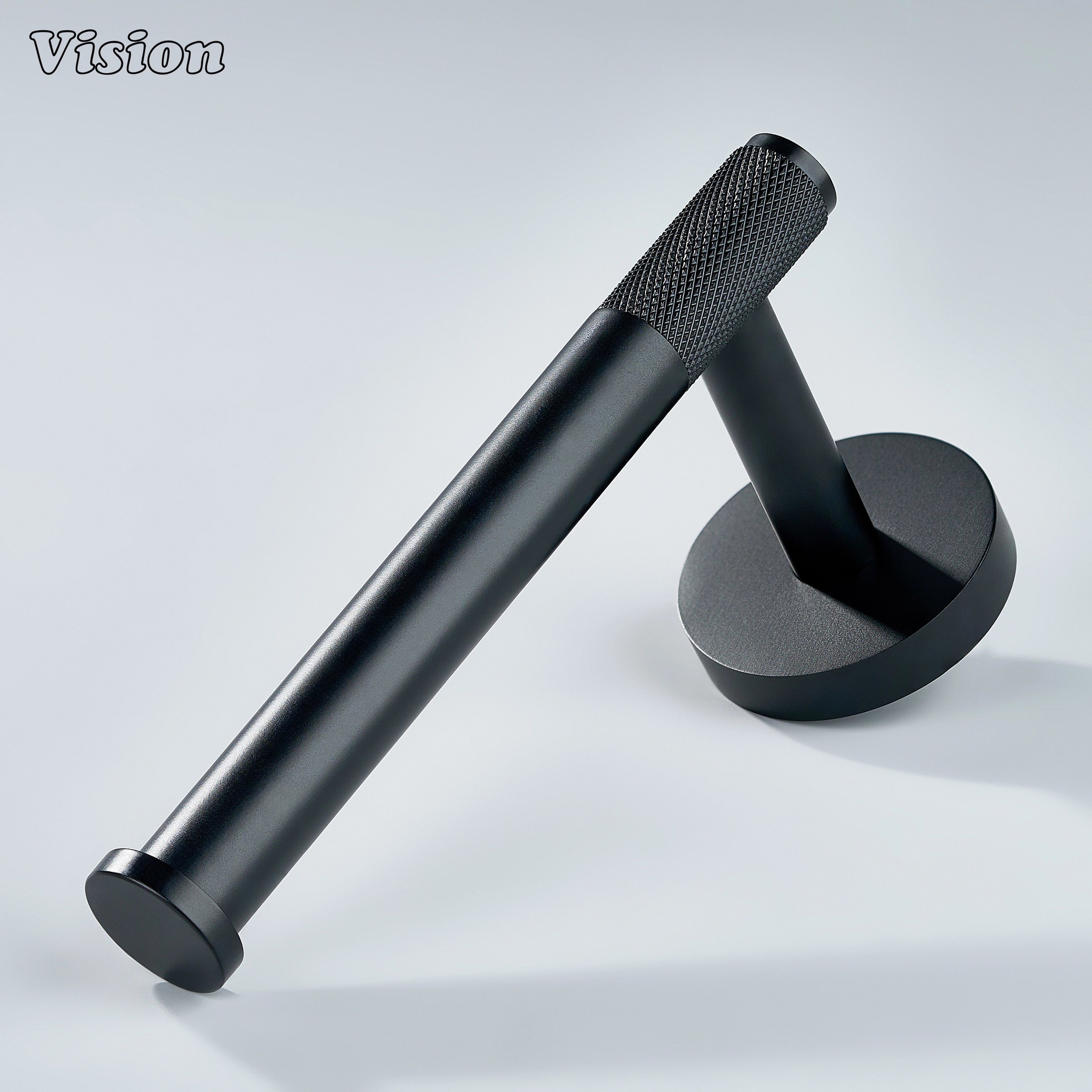 Black brass toilet paper holder with knurled bar for modern bathrooms