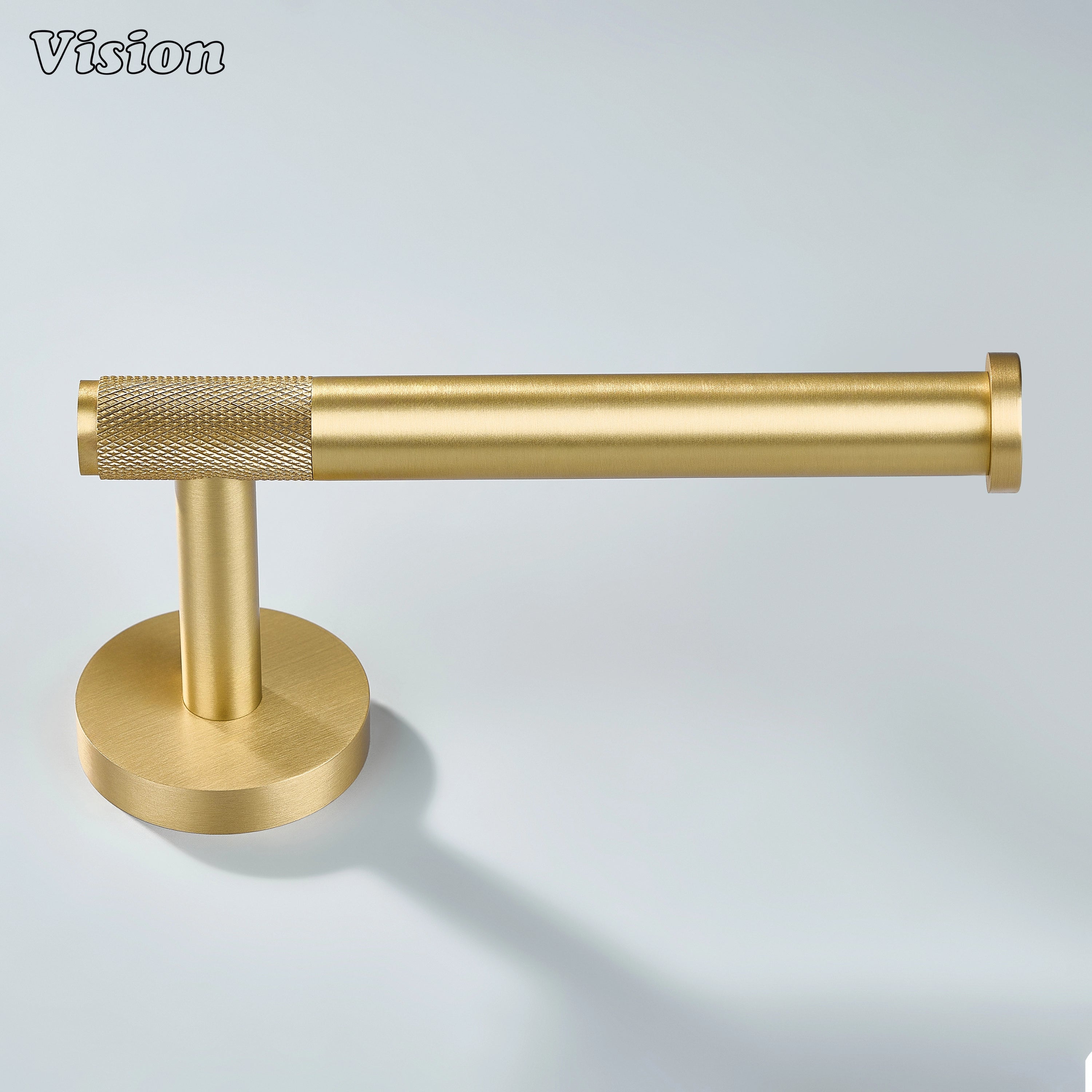 Gold finish brass toilet paper holder with knurled bar for toilet paper roll holding