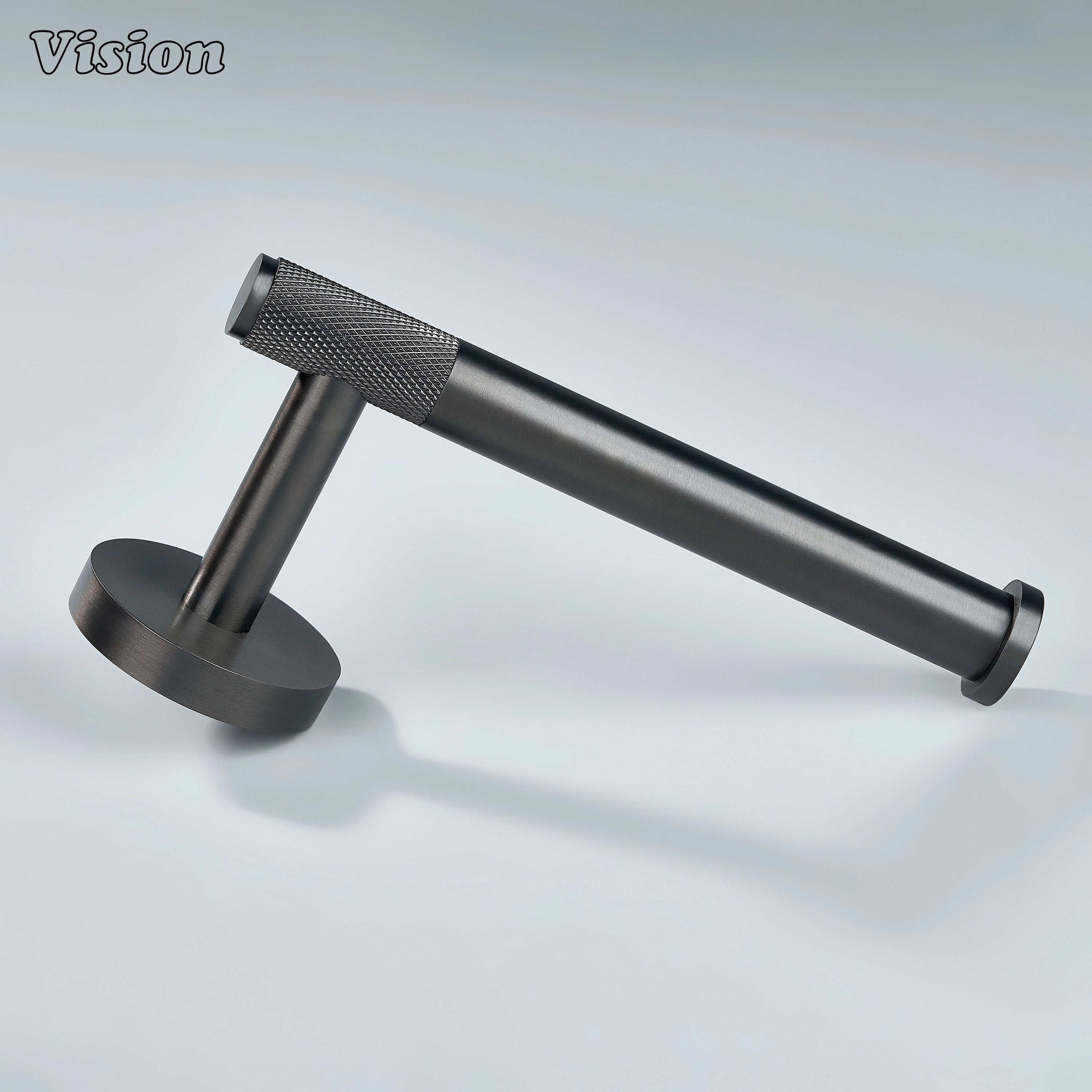 Solid gunmetal brass toilet paper holder with knurled bar detail
