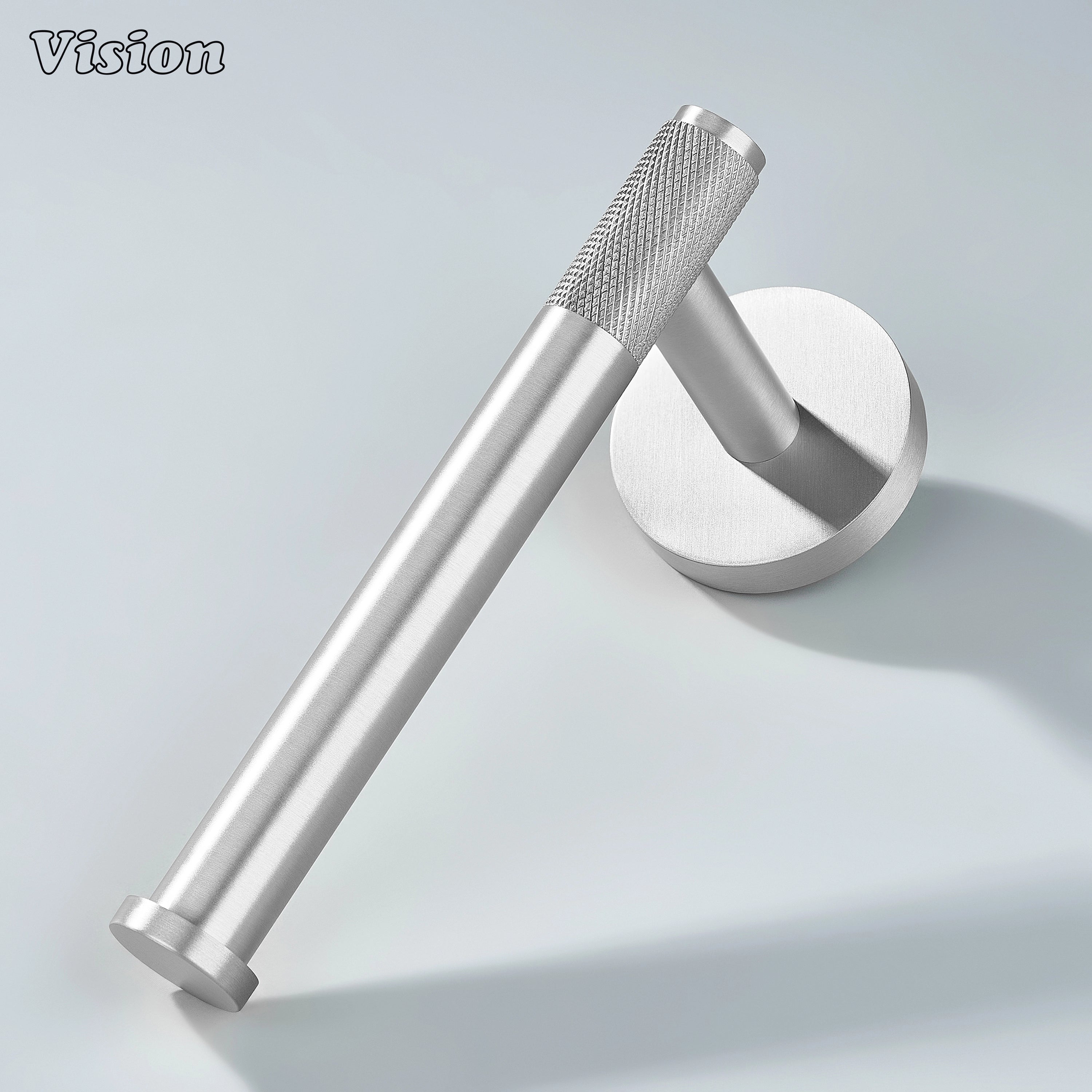 Silver brass toilet paper holder with knurled bar for modern bathrooms