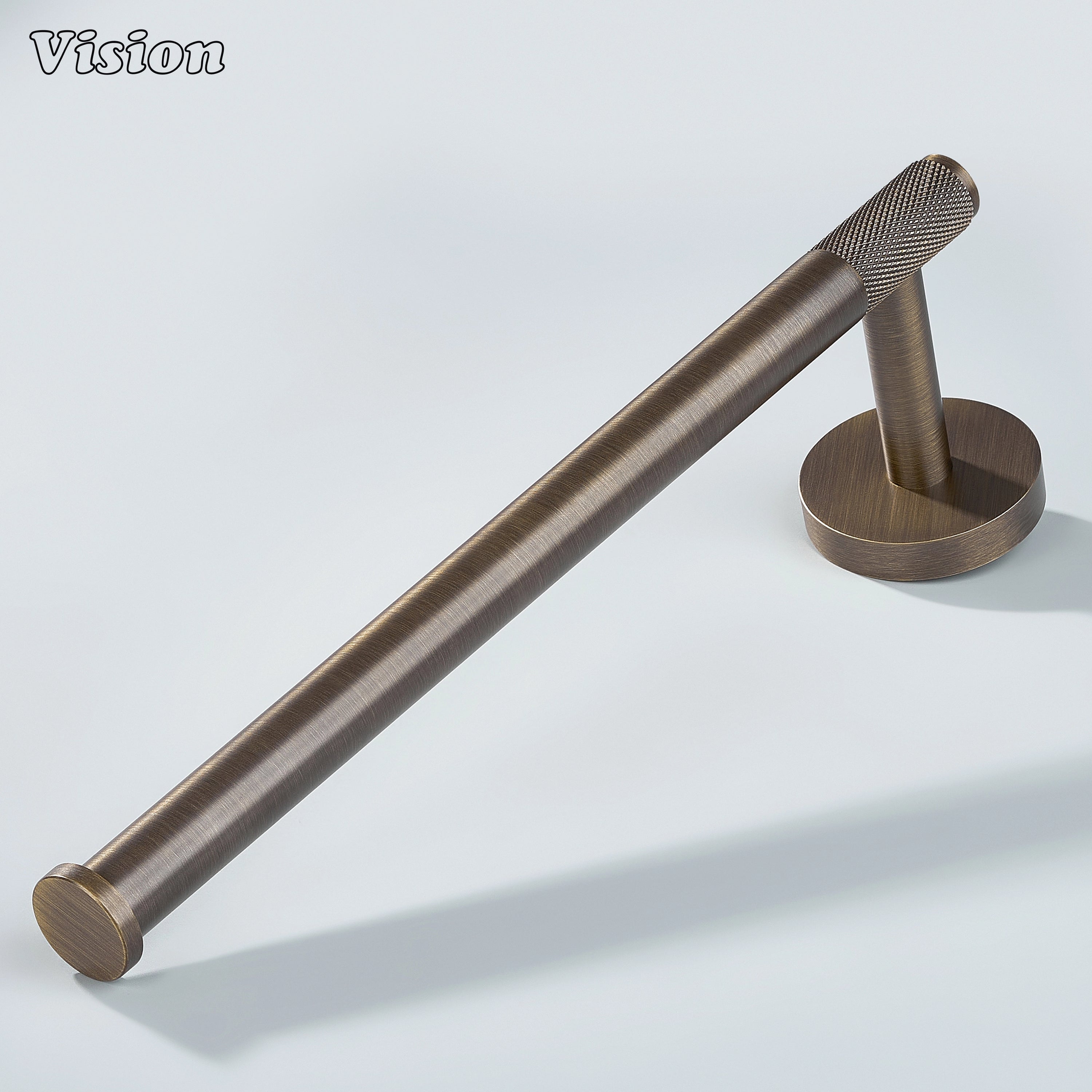 Antique Bronze brass towel holder with knurled bar and round wall mount for bathroom use