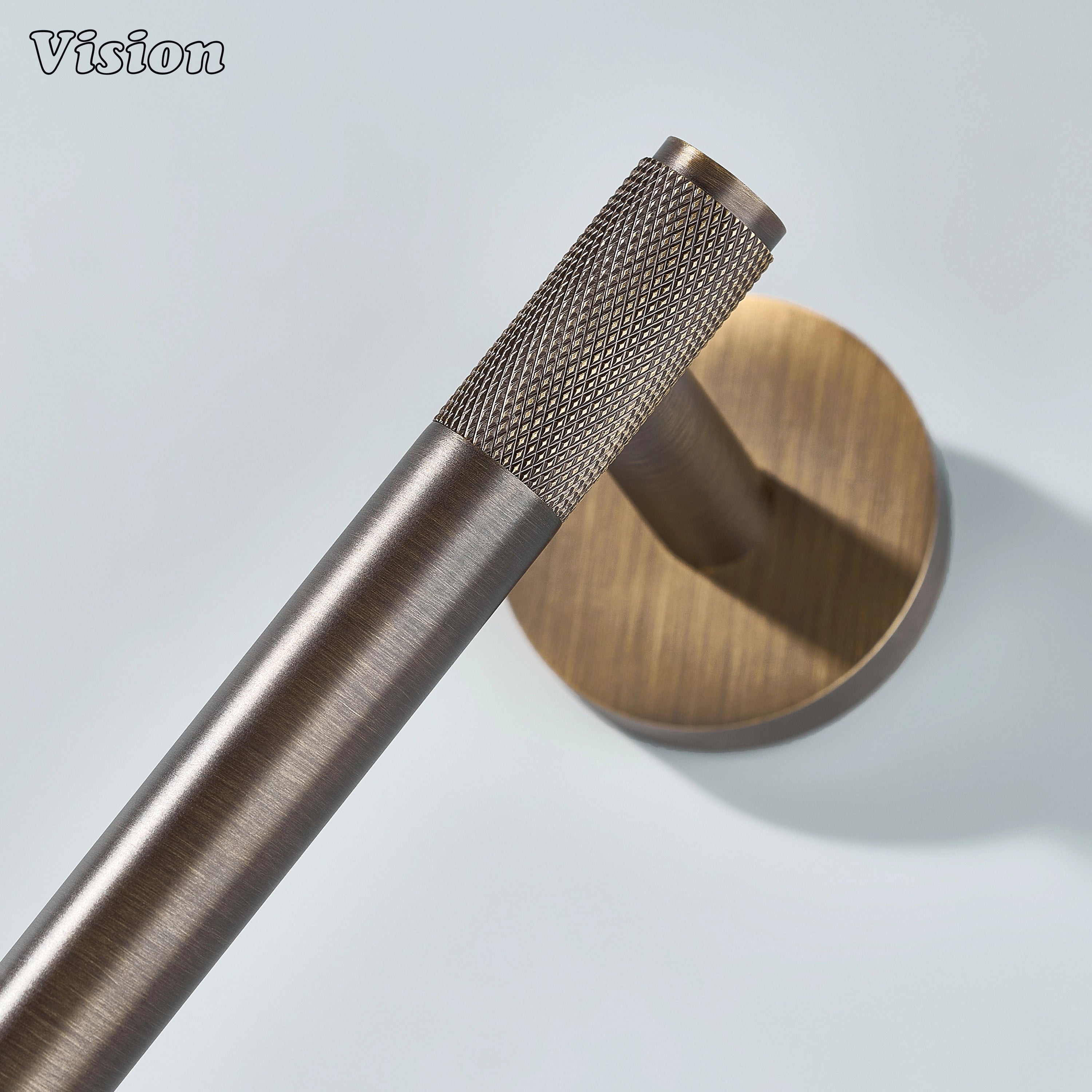 Minimal Antique Bronze brass towel holder with knurled bar profile for wall mounting