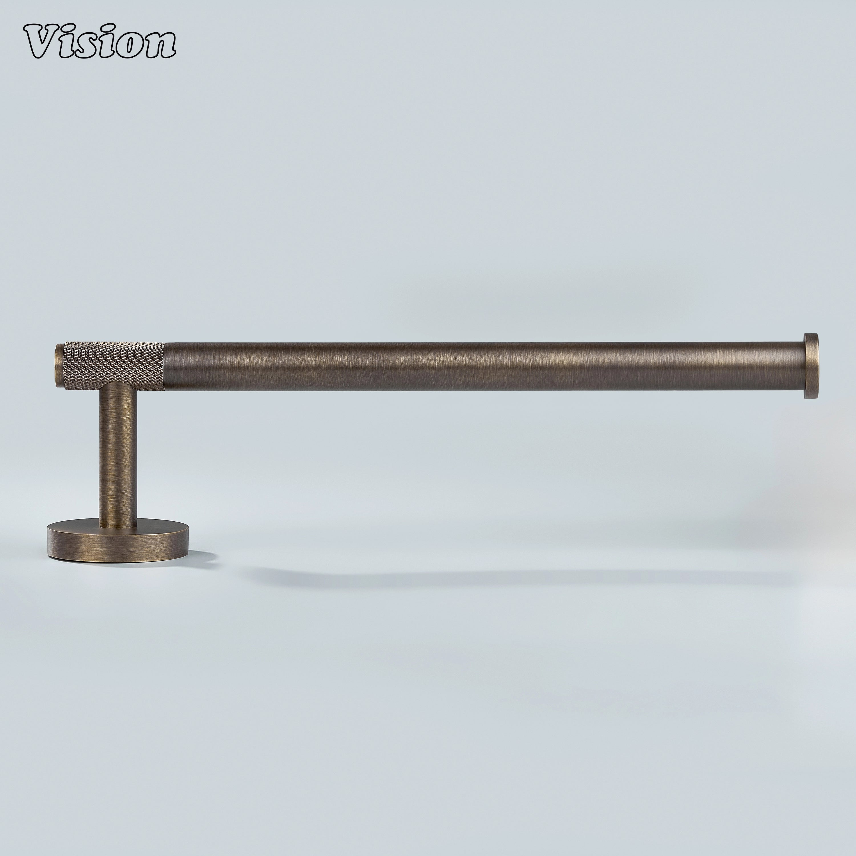 Modern Antique Bronze brass towel holder with textured bar and round mounting plate