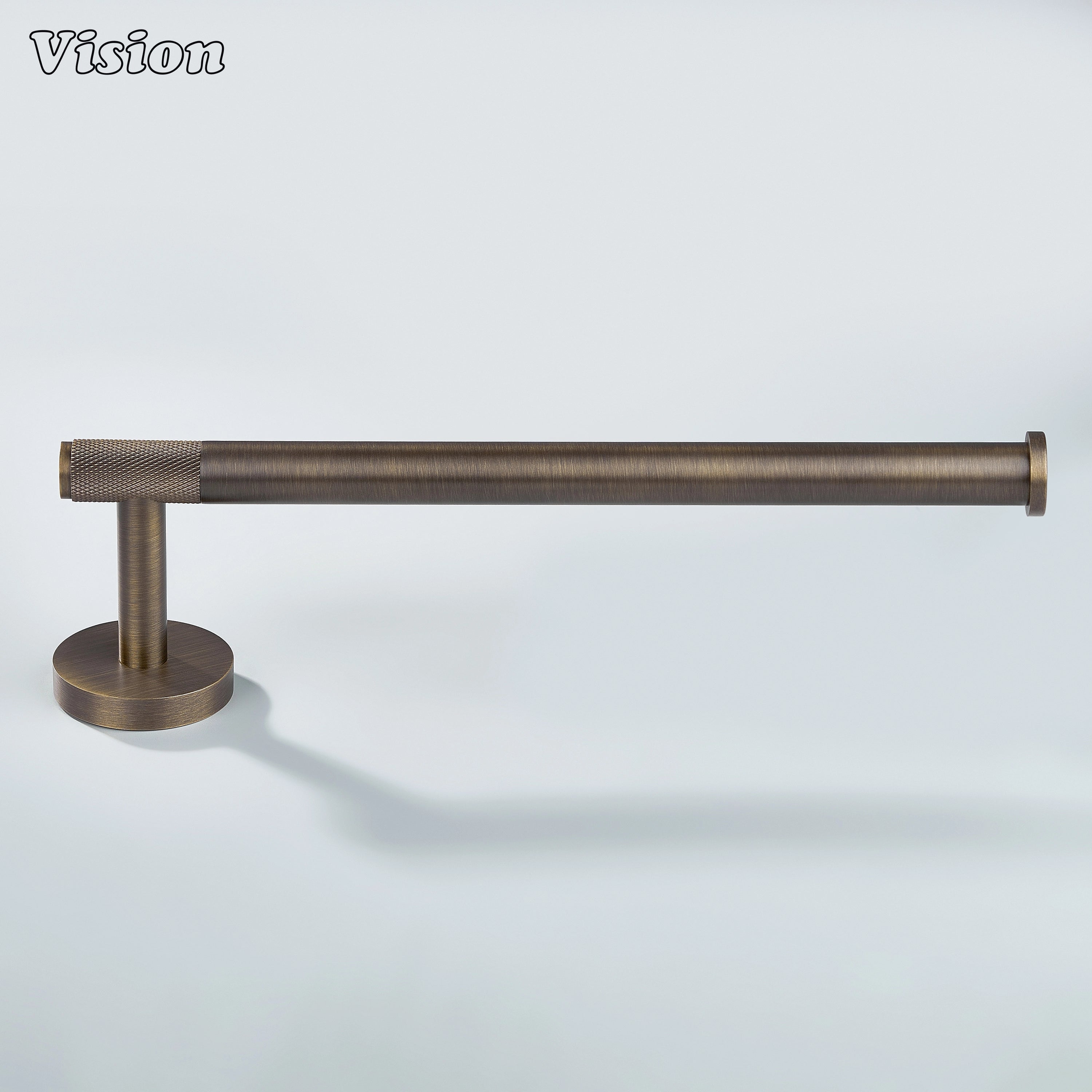 Solid brass towel holder in Antique Bronze with knurled bar and round base