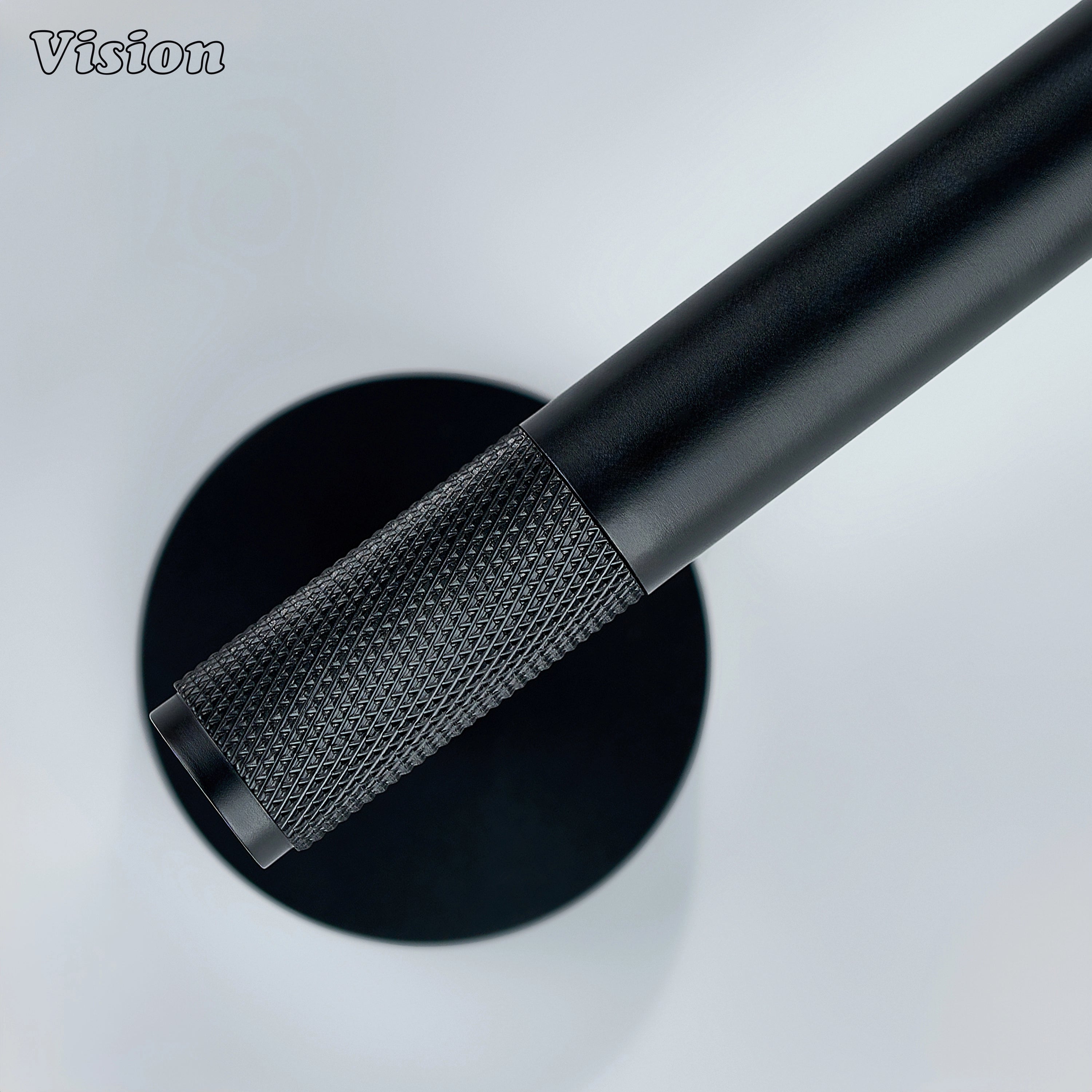 Black brass towel holder with cylindrical bar and knurled grip detail