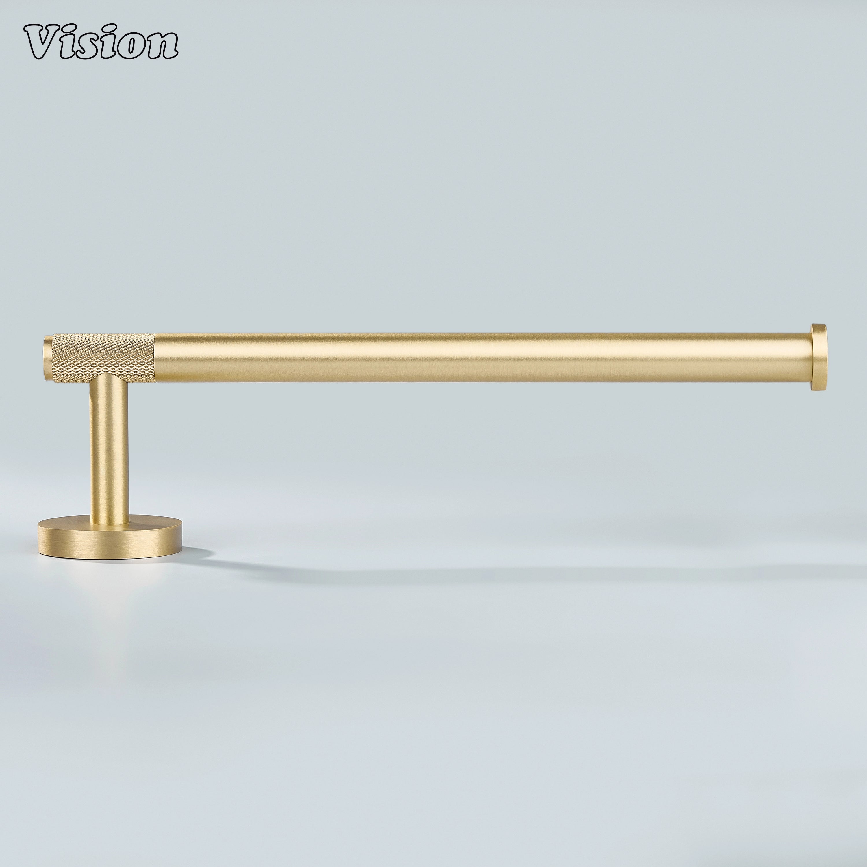 Premium gold brass towel holder designed with knurled bar detail for bathroom towel use