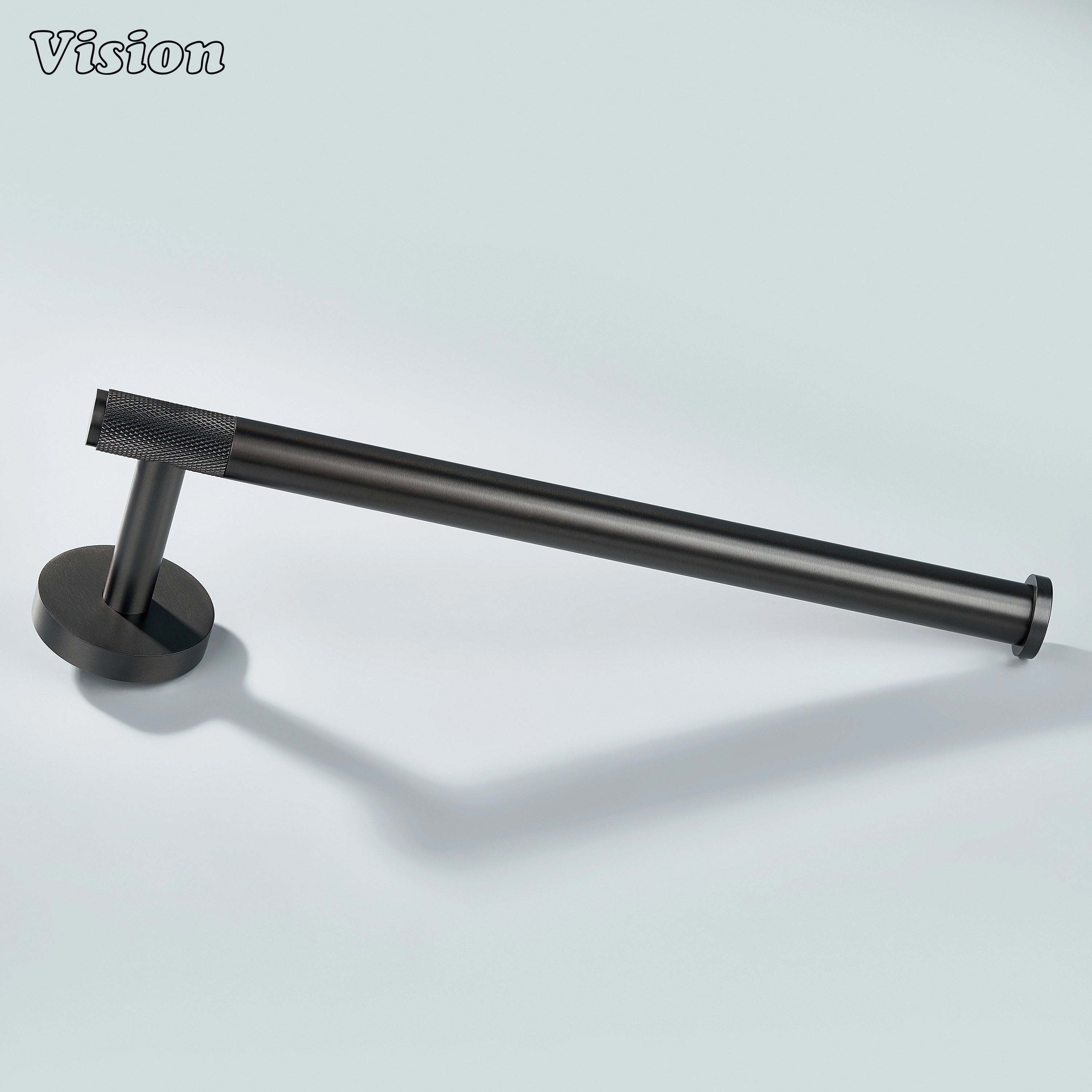 Knurled gunmetal brass towel holder with round base for contemporary bathrooms