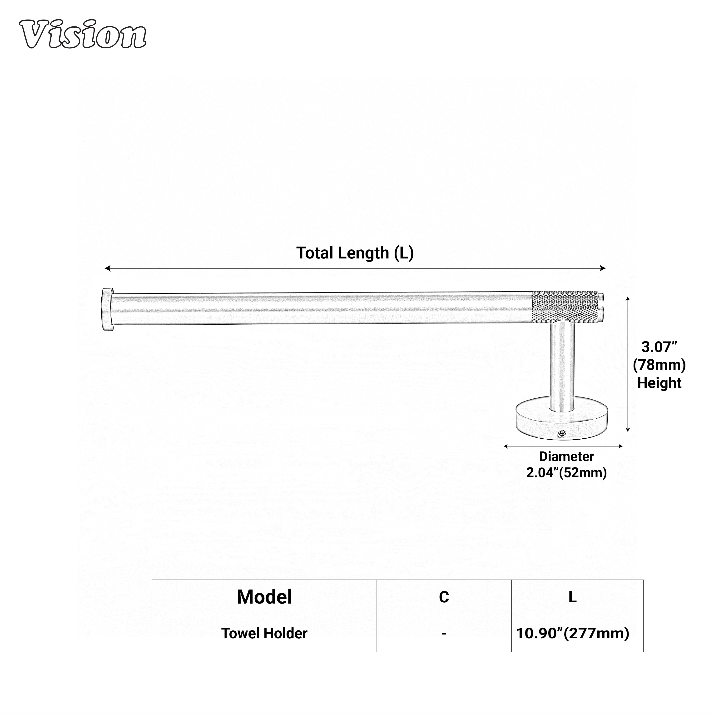 Minimal silver brass towel holder with knurled bar profile for bathroom towel hanger
