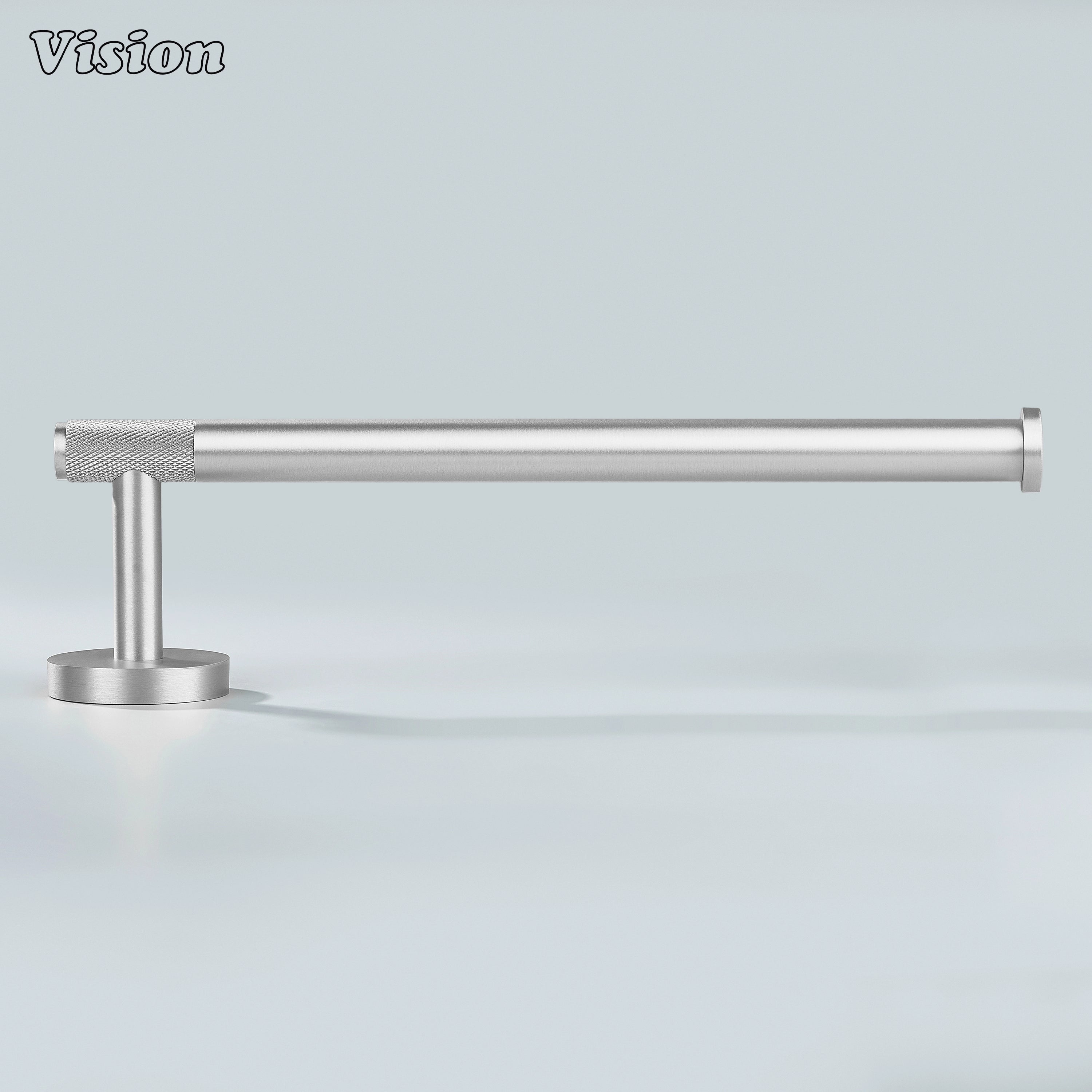 Solid brass towel holder in silver finish with textured bar detail