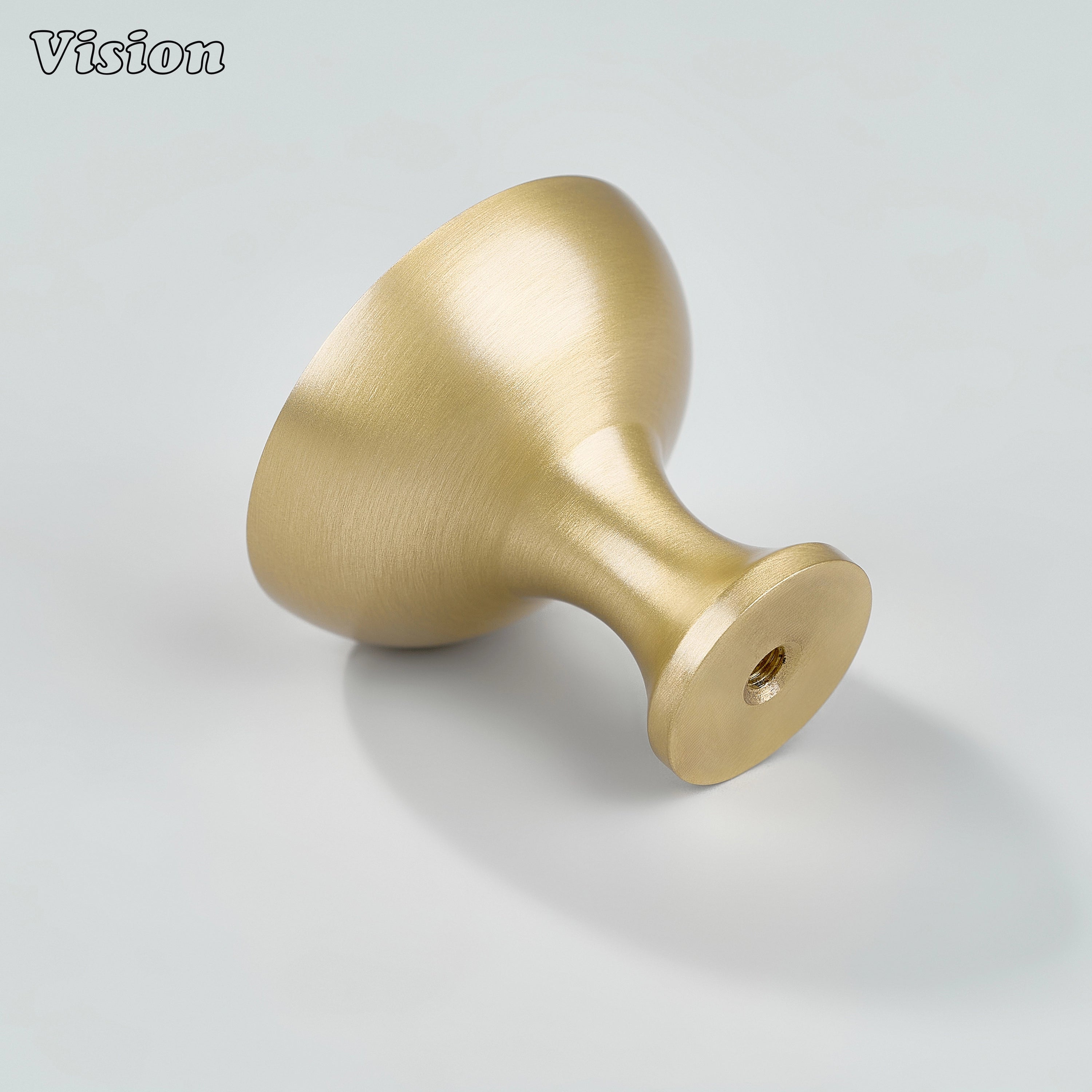 Gold brass cabinet knob with dome top and cone leg for drawer fronts