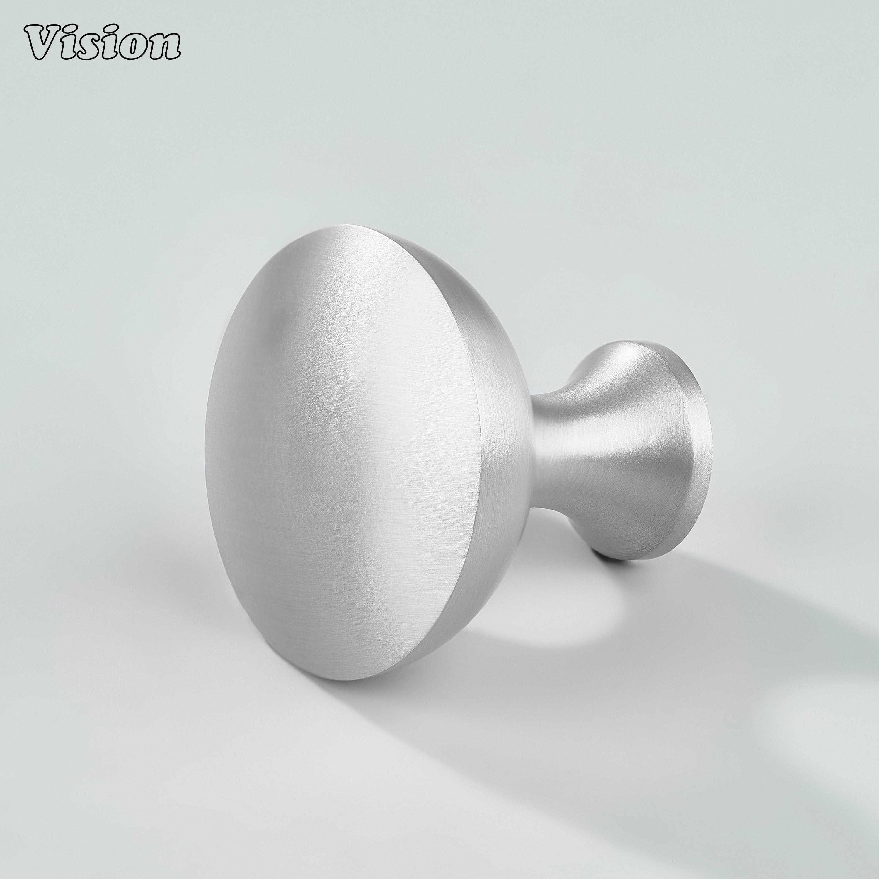 Silver round brass cabinet knob with bevel top for kitchen cabinets